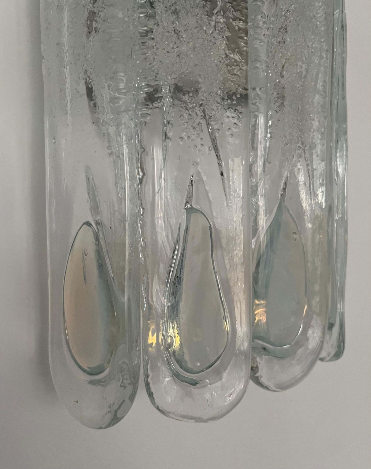 Italian Midcentury Set Of Three Iridescent White Wall Sconces By Mazzega, 1970s photo buy