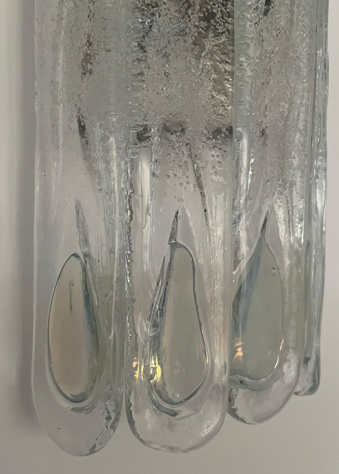4313.0 Italian Midcentury Set Of Three Iridescent White Wall Sconces By Mazzega, 1970s photo