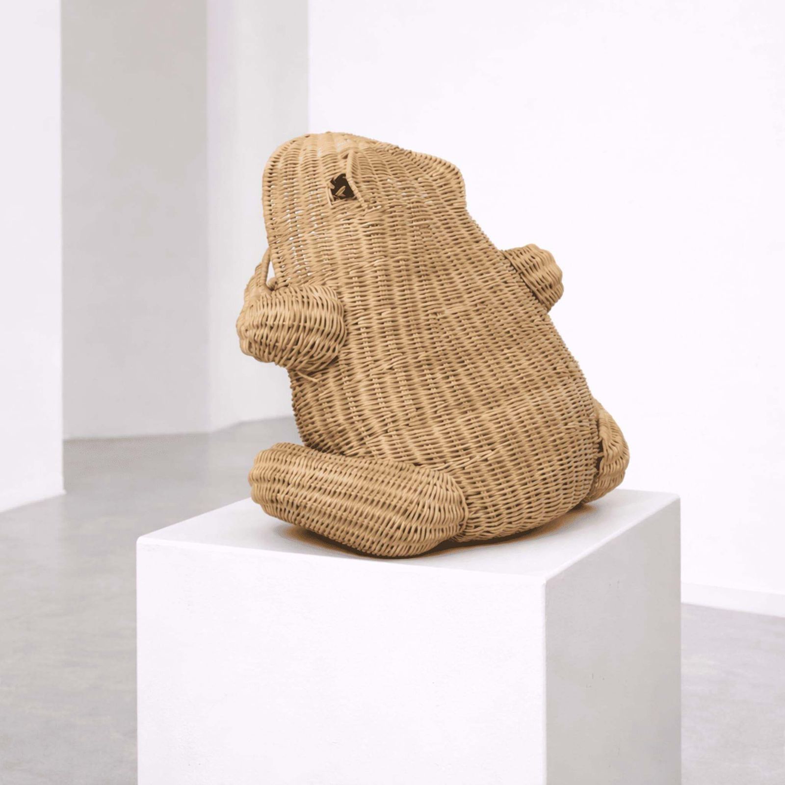 Italian Woven Rattan Frog Magazine Racks Basket Attributed To Mario Lopez Torres photo for sale