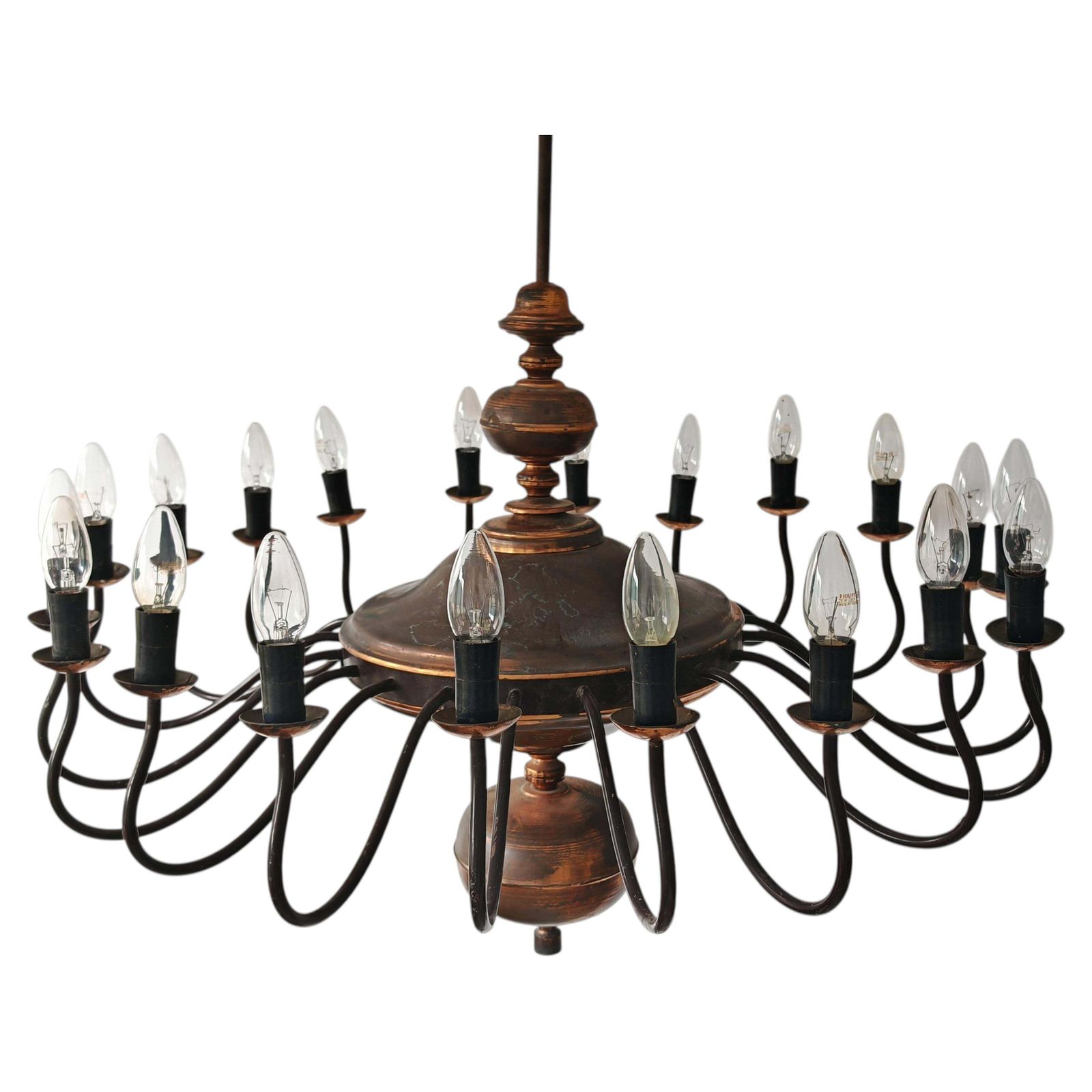 Monumental Dutch (Holandaise) Chandelier, 20 Lights, Copper, Germany 1950s