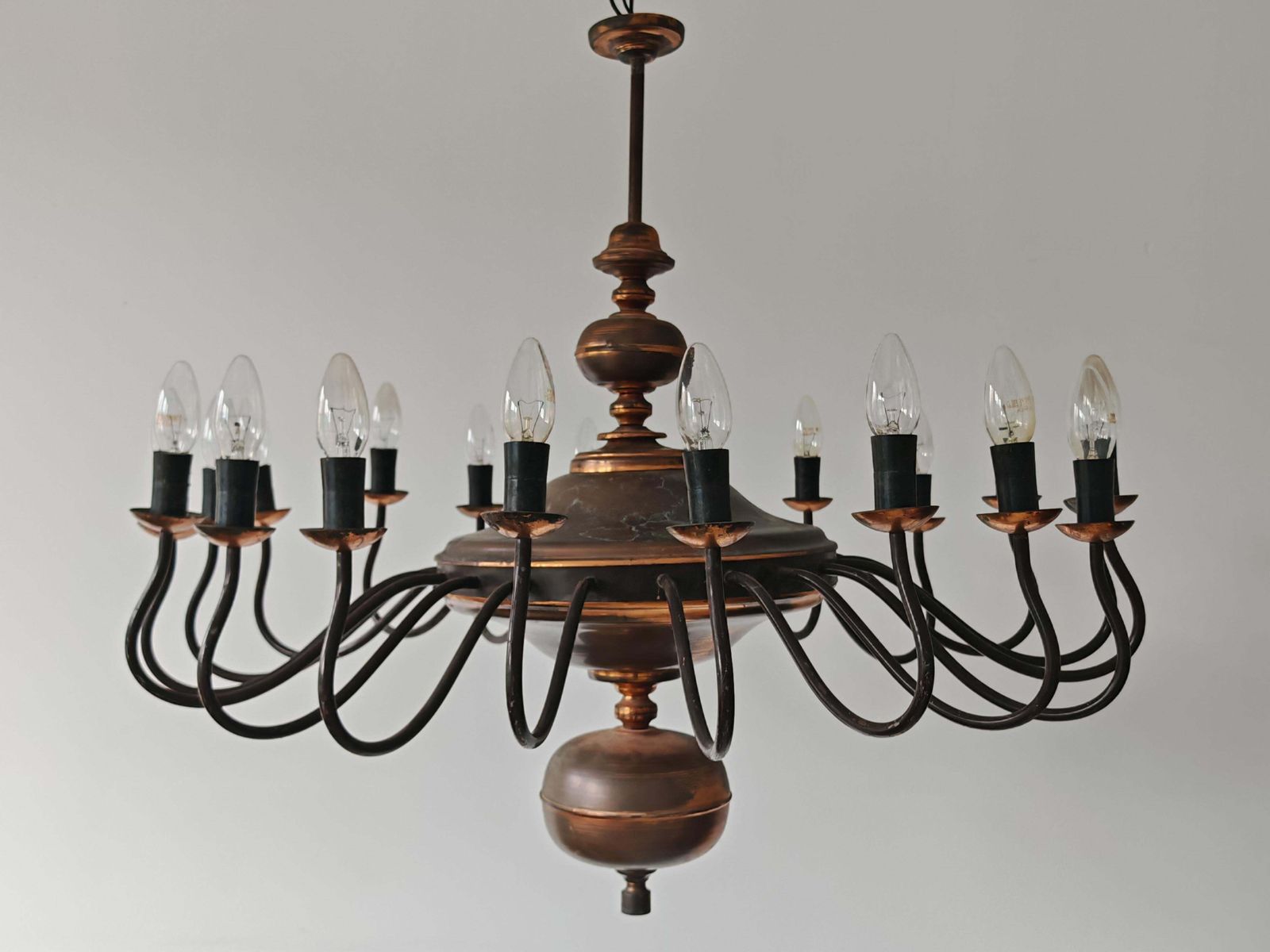 Monumental Dutch (Holandaise) Chandelier, 20 Lights, Copper, Germany 1950s photo for sale