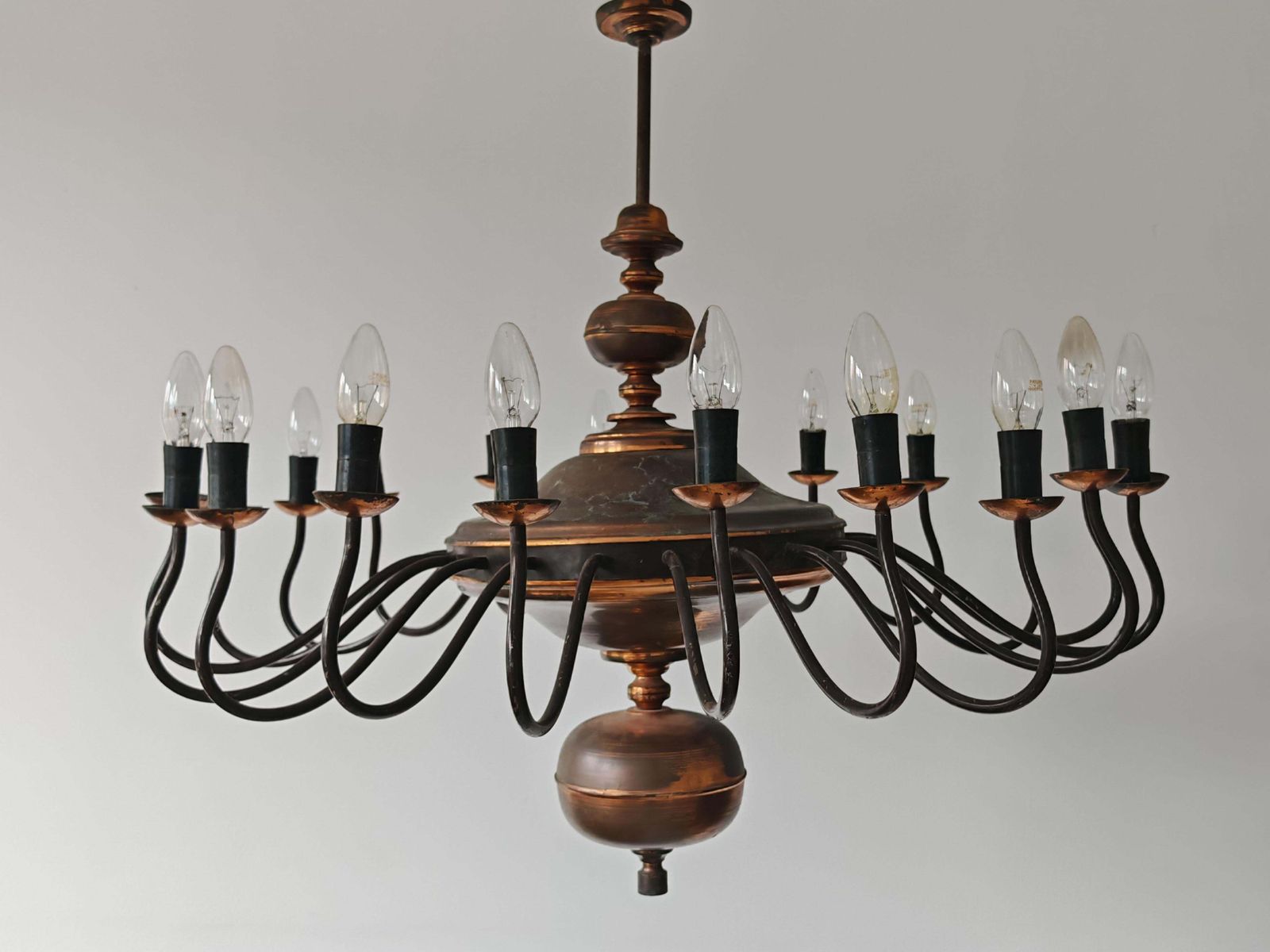 photo for sale Monumental Dutch (Holandaise) Chandelier, 20 Lights, Copper, Germany 1950s