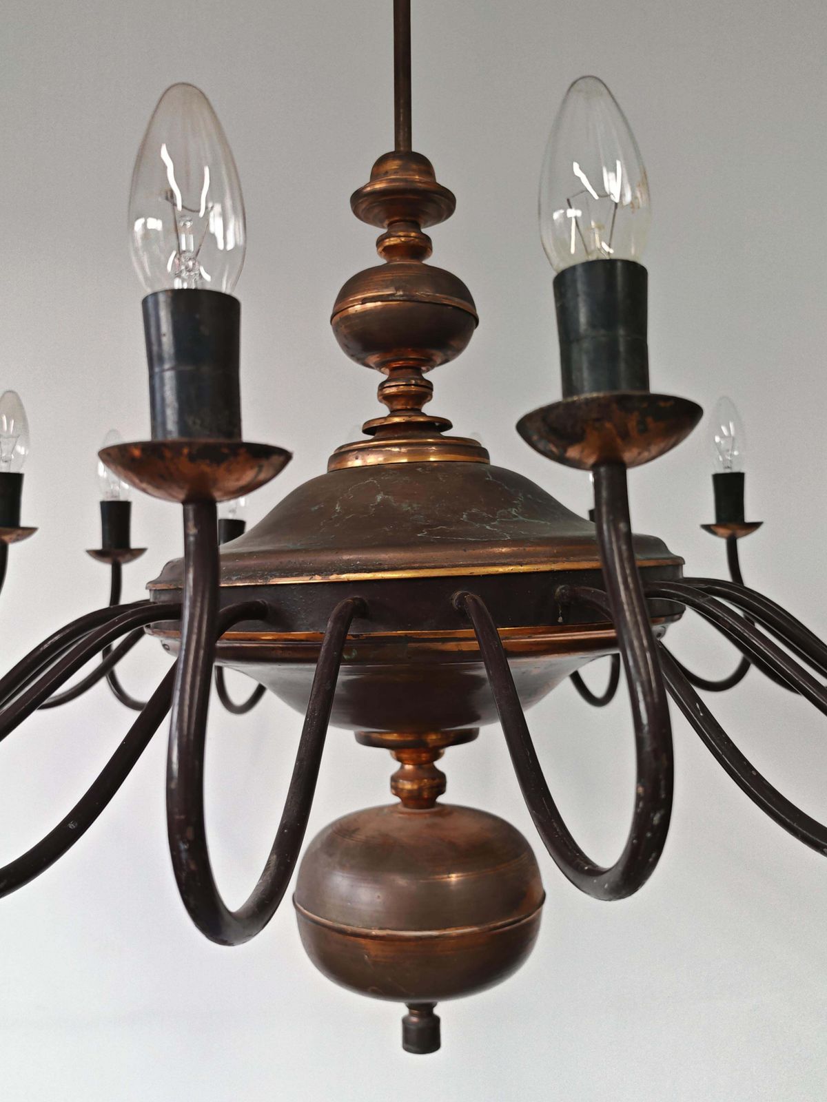 photo buy Monumental Dutch (Holandaise) Chandelier, 20 Lights, Copper, Germany 1950s