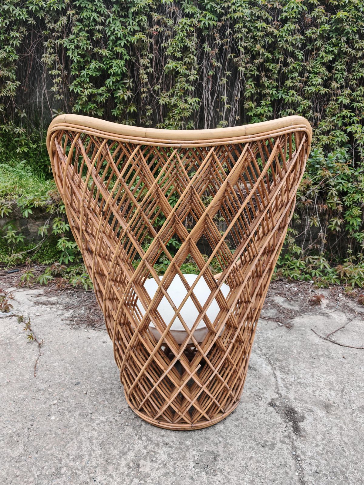 Pair Of Mid‑Century Bamboo And Rattan High‑Back Sculptural Lounge Chairs, Italy photo vinterior