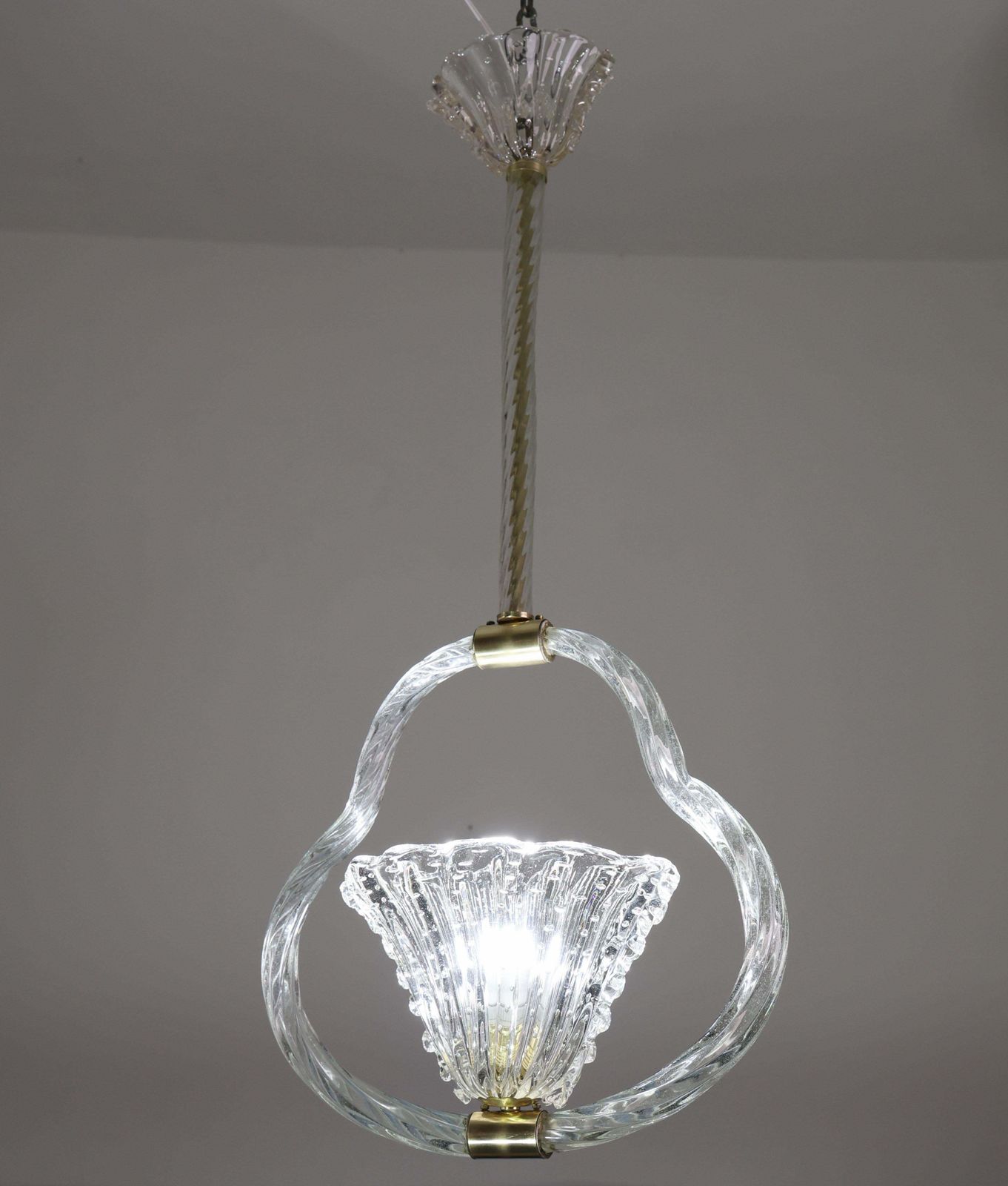 Charming Ercole Barovier Art Deco Chandelier, "Bullicante" Glass Murano, 1940s photo for sale