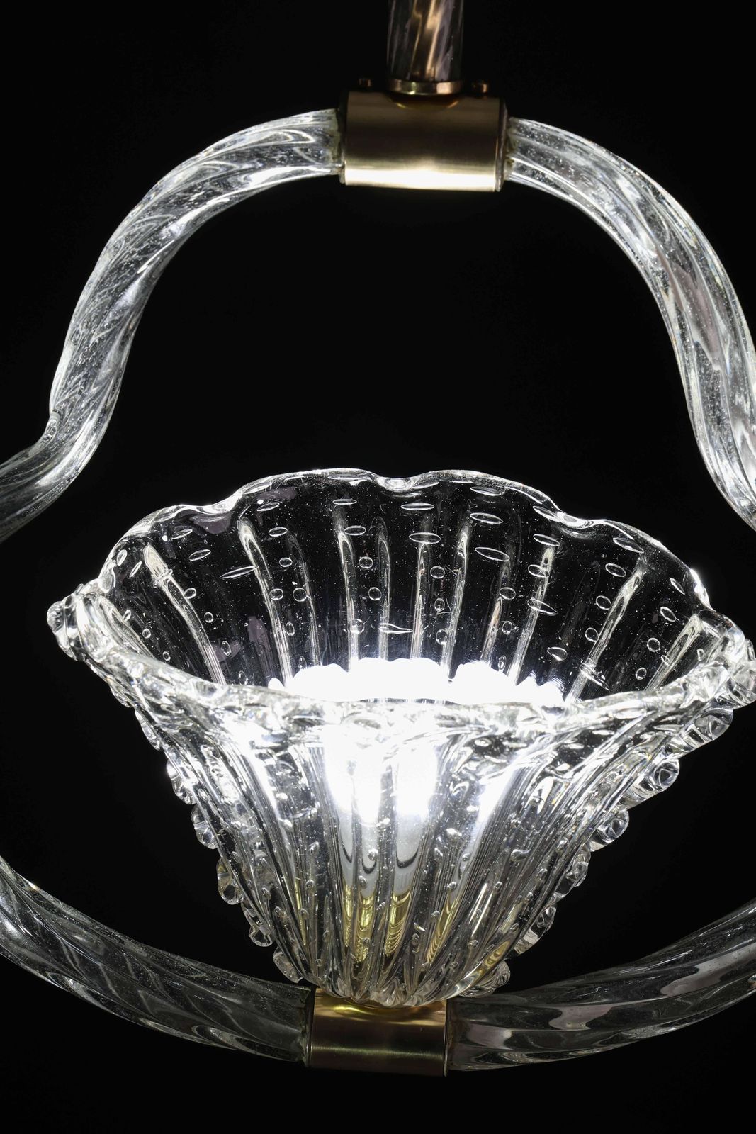 photo buy Charming Ercole Barovier Art Deco Chandelier, "Bullicante" Glass Murano, 1940s