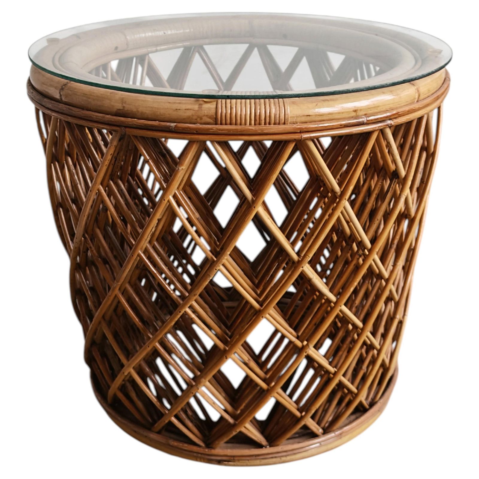 Mid Century Coffee Table In Bamboo With A Glass Top, Italy 1970s