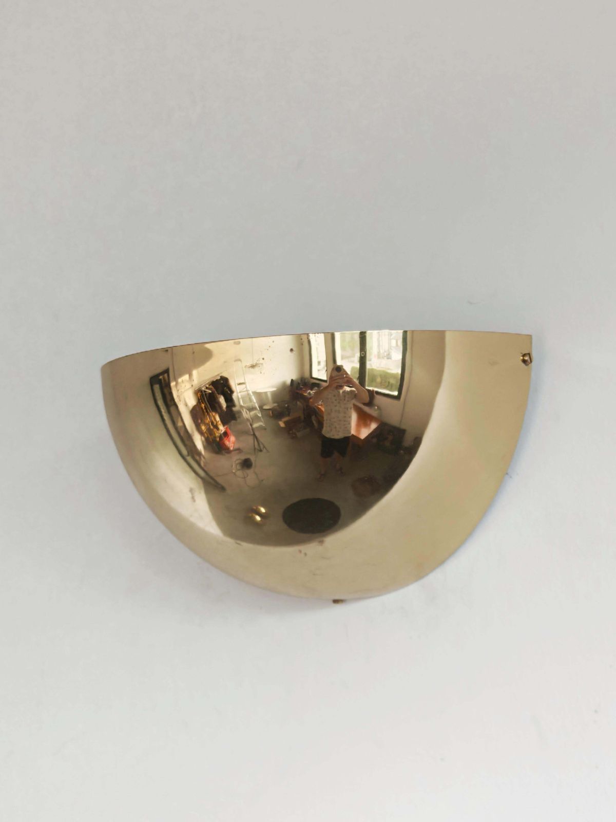 Set Of 3 Mid Century Minimalist Brass Half Dome Wall Sconces, Italy 1970s photo furniture