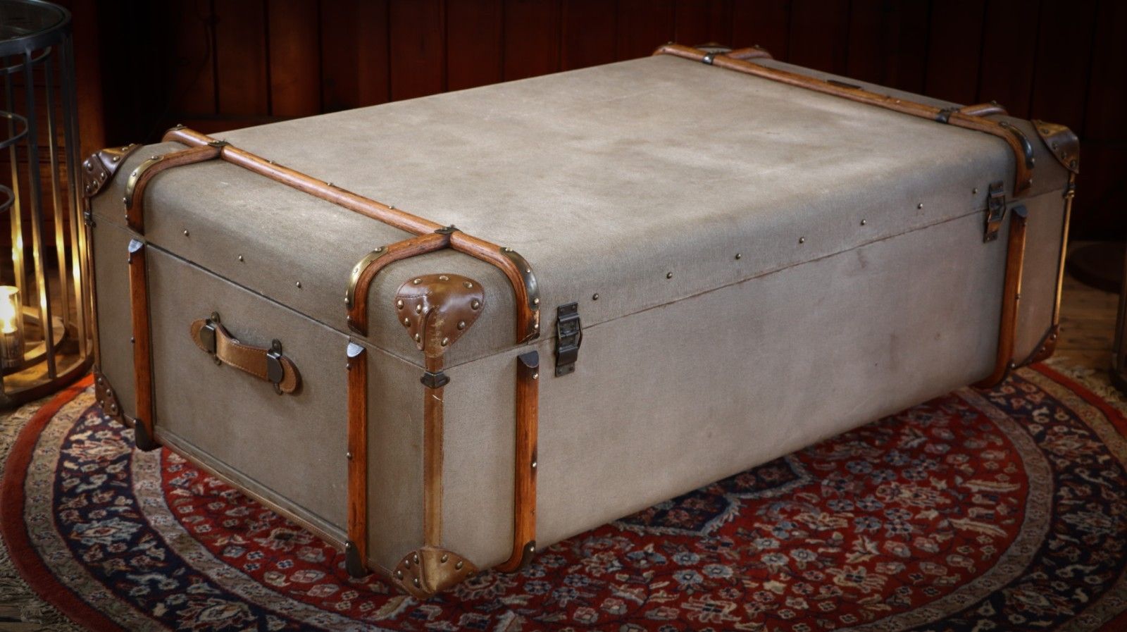 Furniture Stunning Timothy Oulton Globetrekker Large Canvas Leather Coffee Table Khaki 🚚 photo