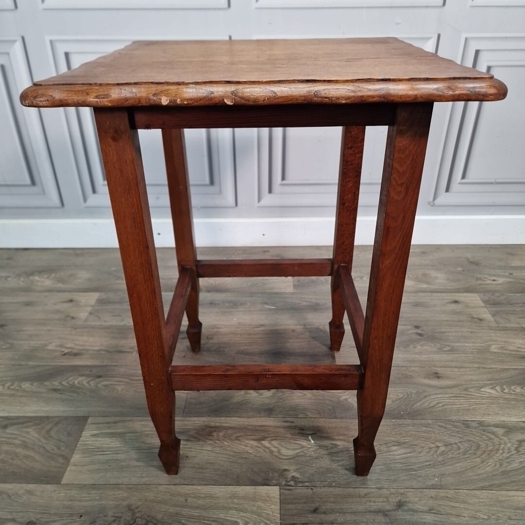 Antique Hall Side Table Solid Oak Occasional Shaped Top Scalloped Edge Wooden photo vintage