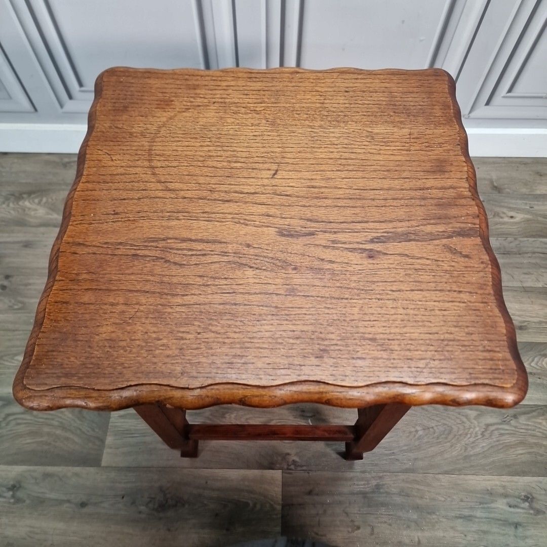 Furniture Antique Hall Side Table Solid Oak Occasional Shaped Top Scalloped Edge Wooden photo