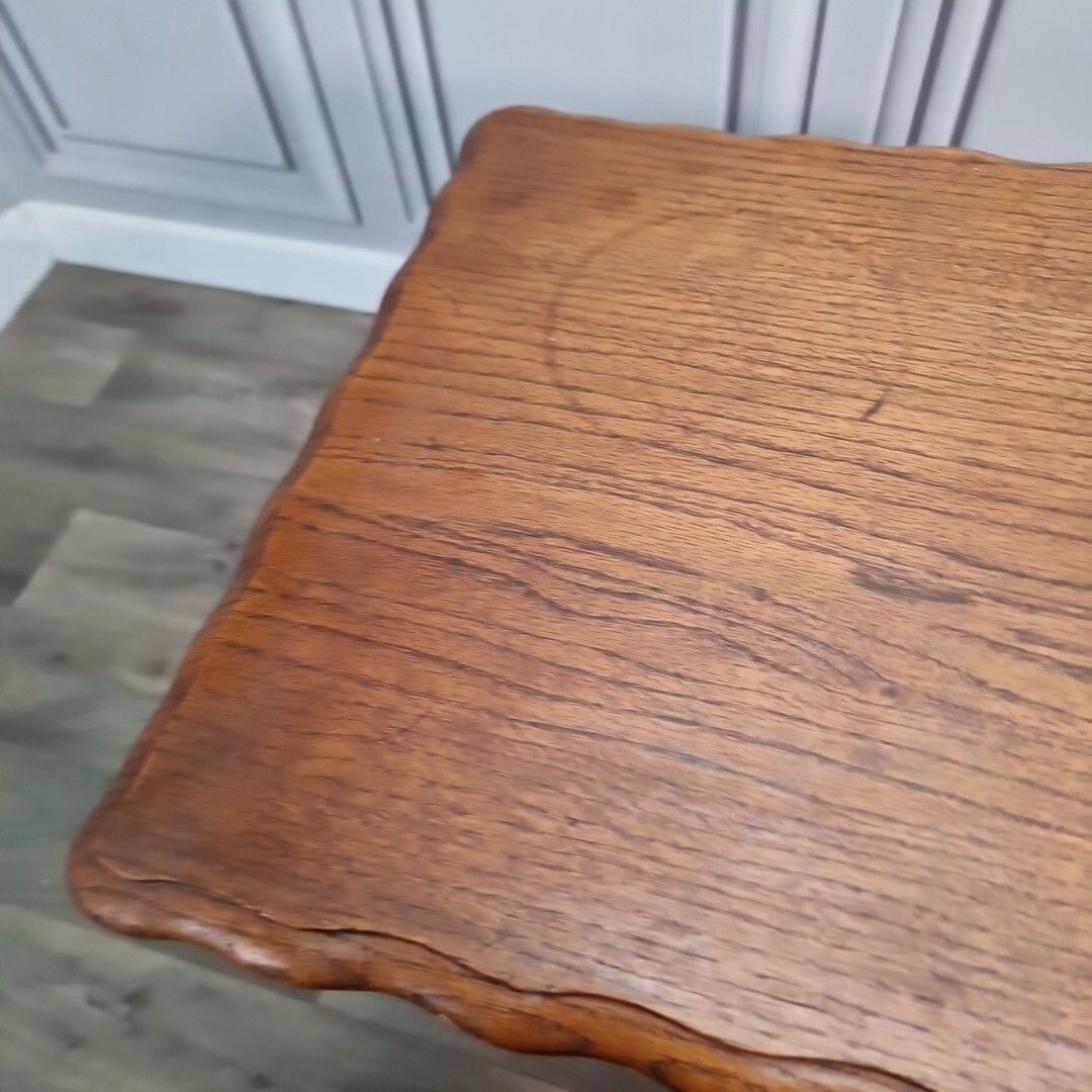 120.0 Antique Hall Side Table Solid Oak Occasional Shaped Top Scalloped Edge Wooden photo