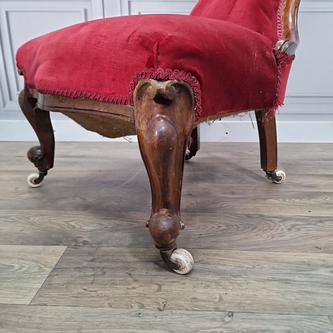 Antique Spoon Back Chair Victorian Carved Button Fireside Nursing Seat Resto photo for sale