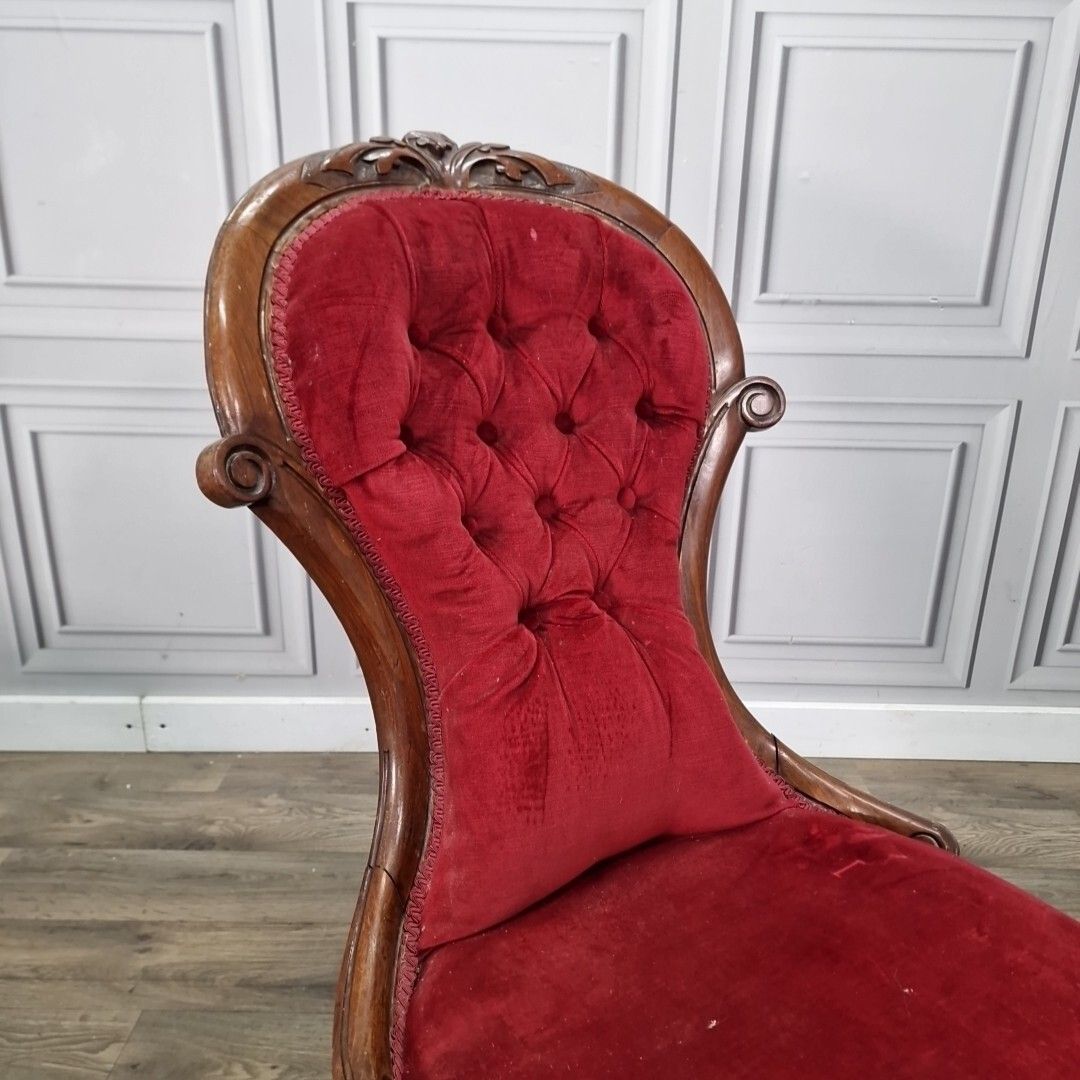 photo for sale Antique Spoon Back Chair Victorian Carved Button Fireside Nursing Seat Resto