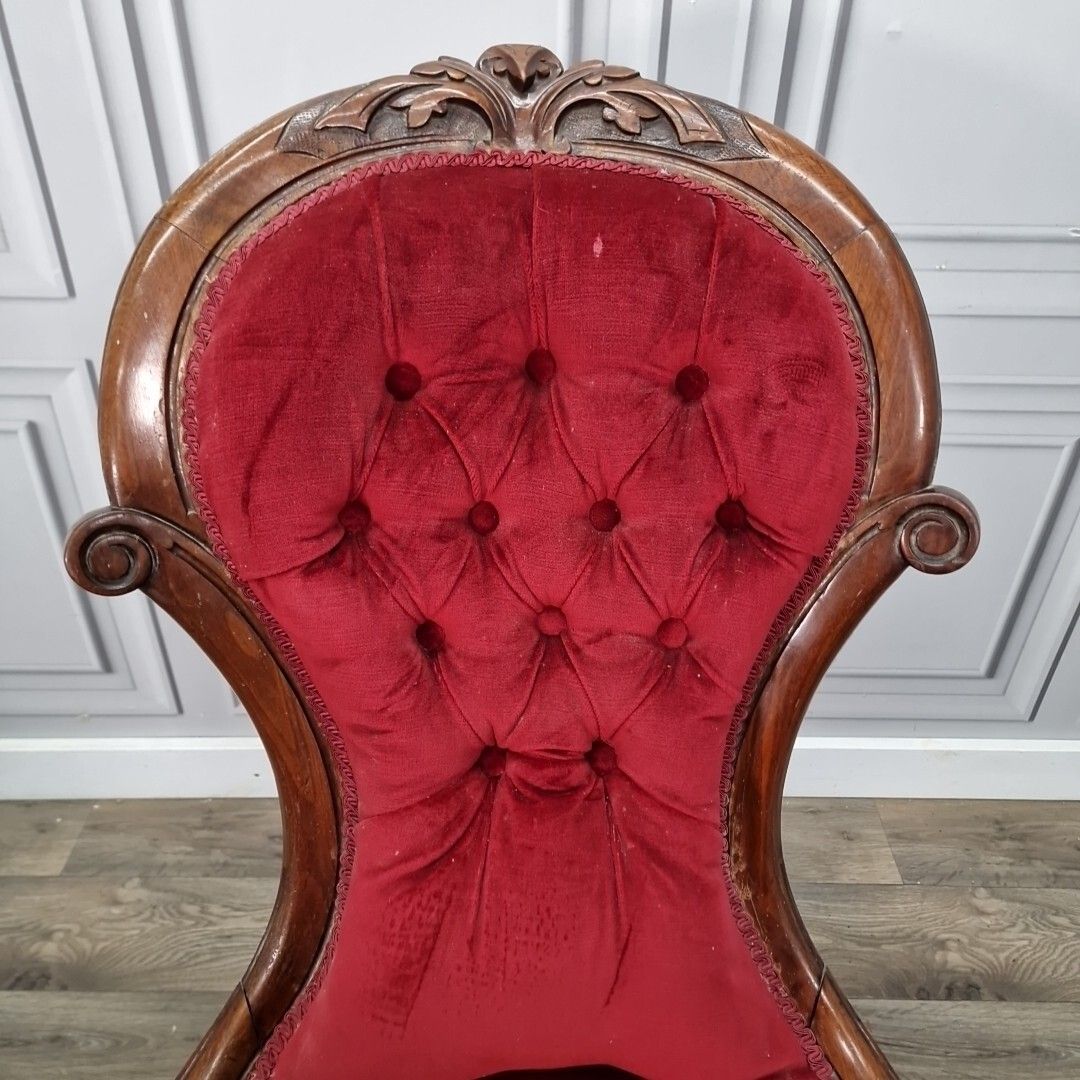 photo buy Antique Spoon Back Chair Victorian Carved Button Fireside Nursing Seat Resto