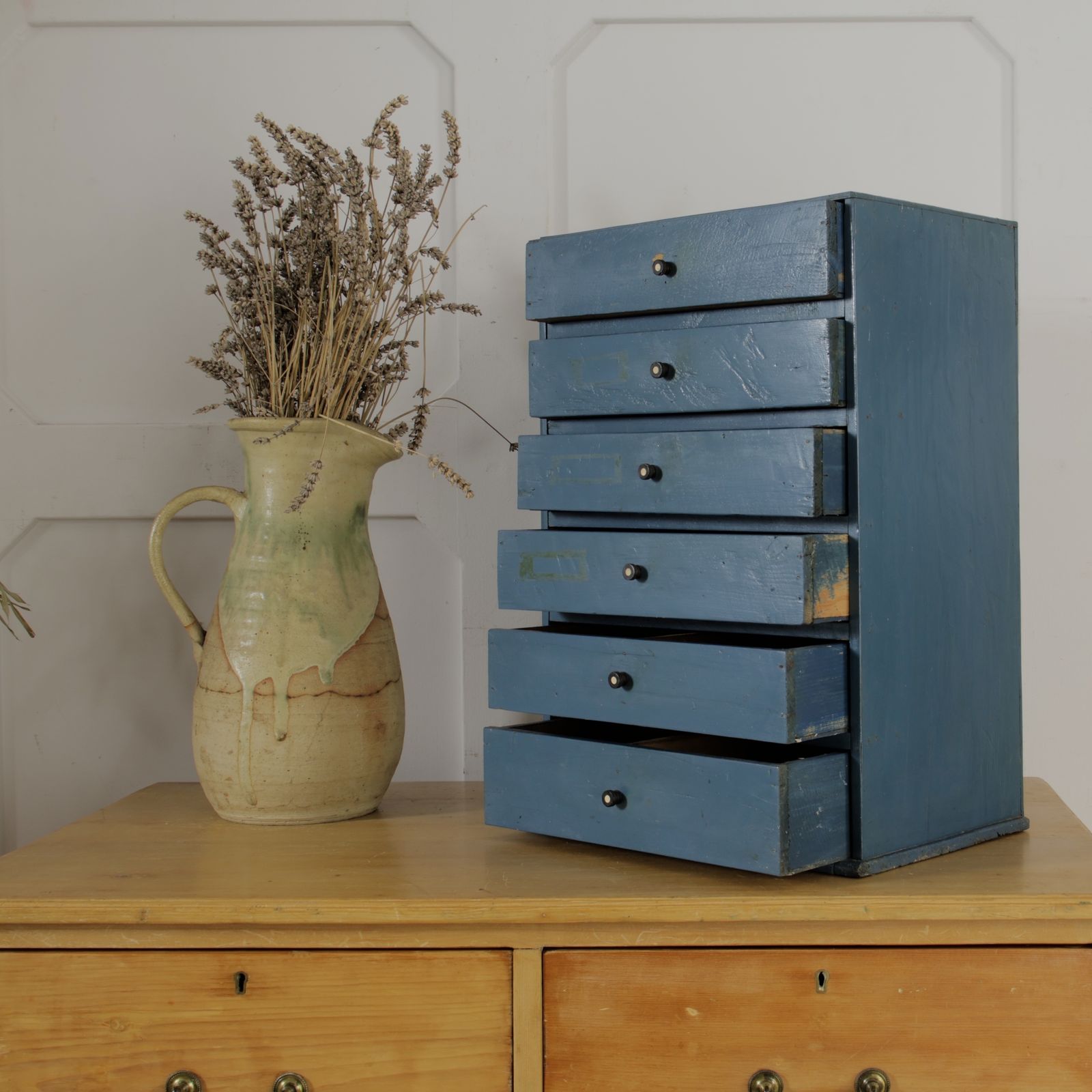 Vintage Painted Tabletop Chest Of Drawers photo for sale