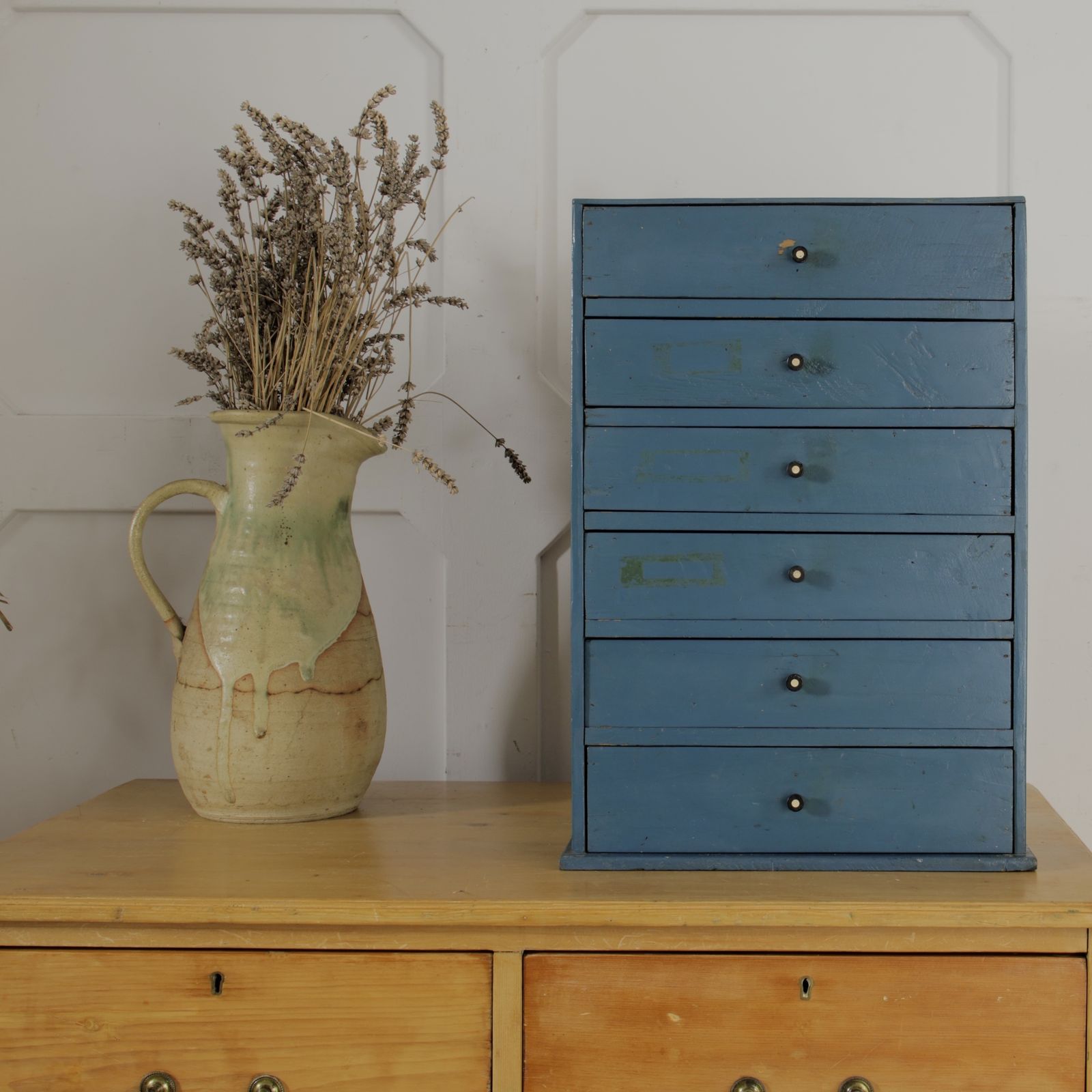 Vintage Painted Tabletop Chest Of Drawers photo vintage