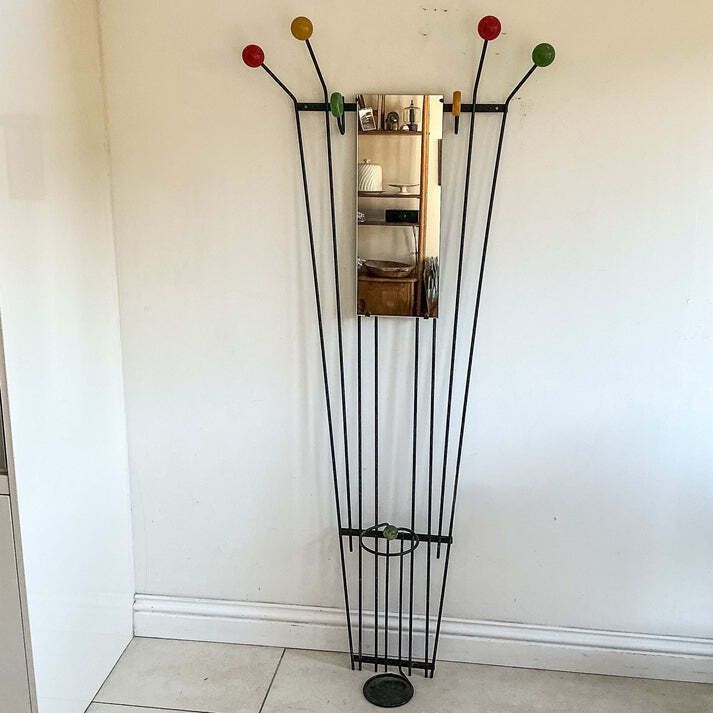 Atomic 50s Space Age Coat Umbrella Hall Stand Mirror Roger Feraud French
