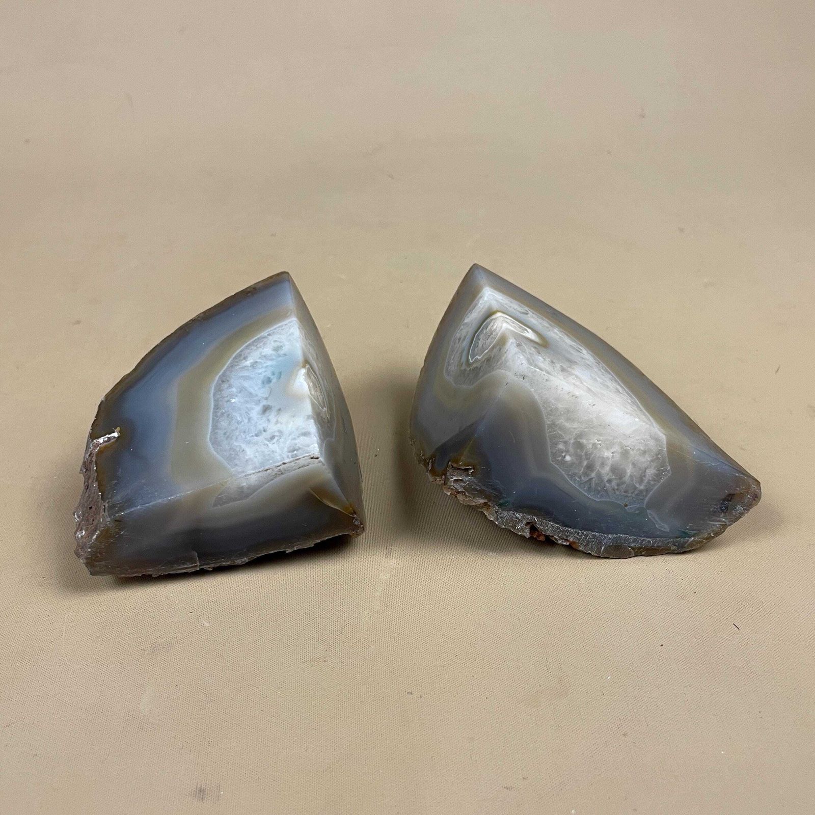 photo for sale Pair Of 2 Vintage Stone Bookends Book Ends Blue Grey Rocks Polished Decorative Library Book Shelf Shelves Heavy Set Natural