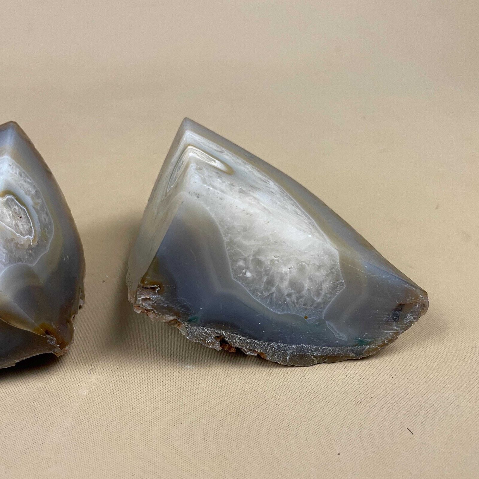 Home Decor Pair Of 2 Vintage Stone Bookends Book Ends Blue Grey Rocks Polished Decorative Library Book Shelf Shelves Heavy Set Natural photo