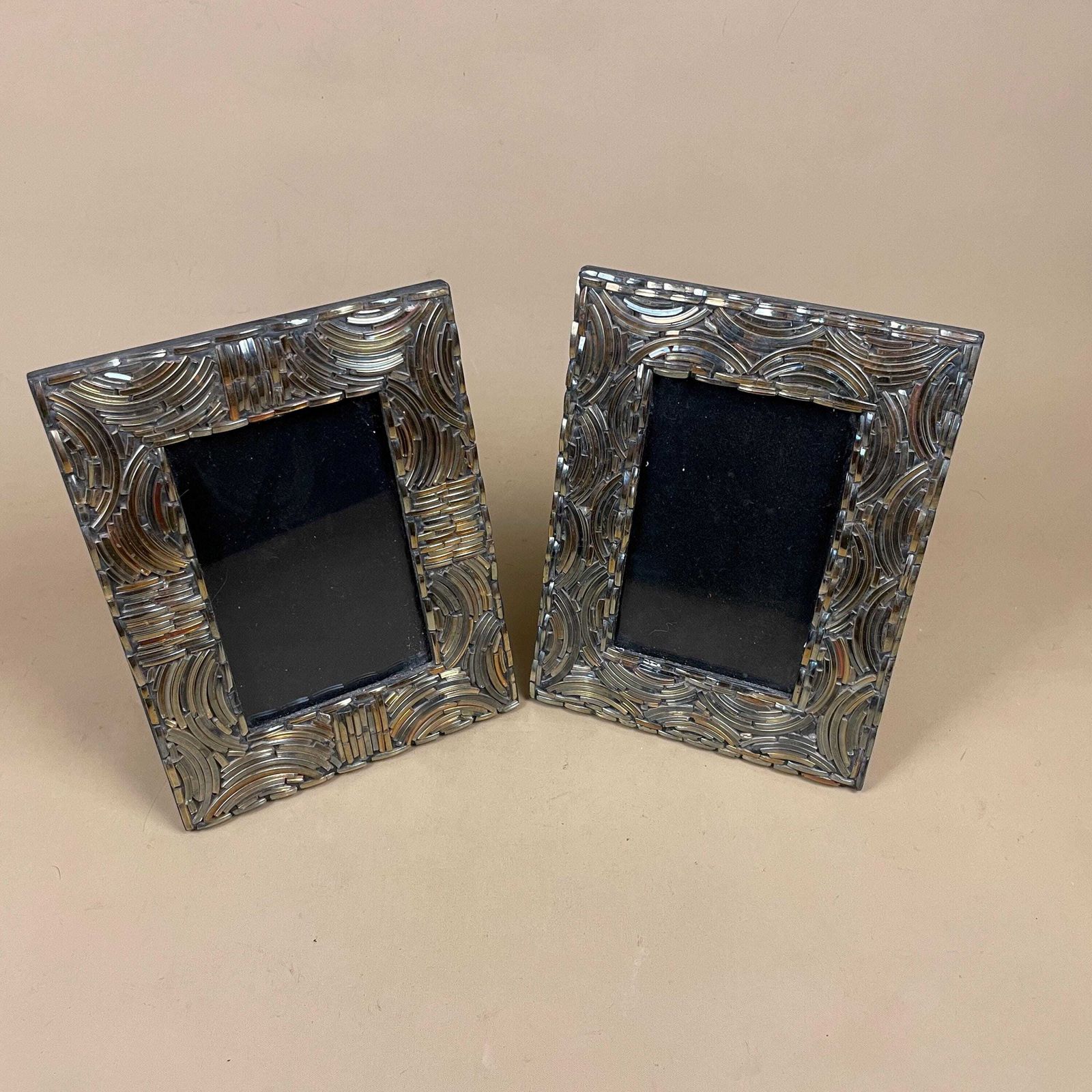 Pair Of 2 Vintage Glass Frames Art Deco Vanity Small Photo Frames Patterned Frame Picture A5 Photos Frame Silver Freestanding Rectangle
