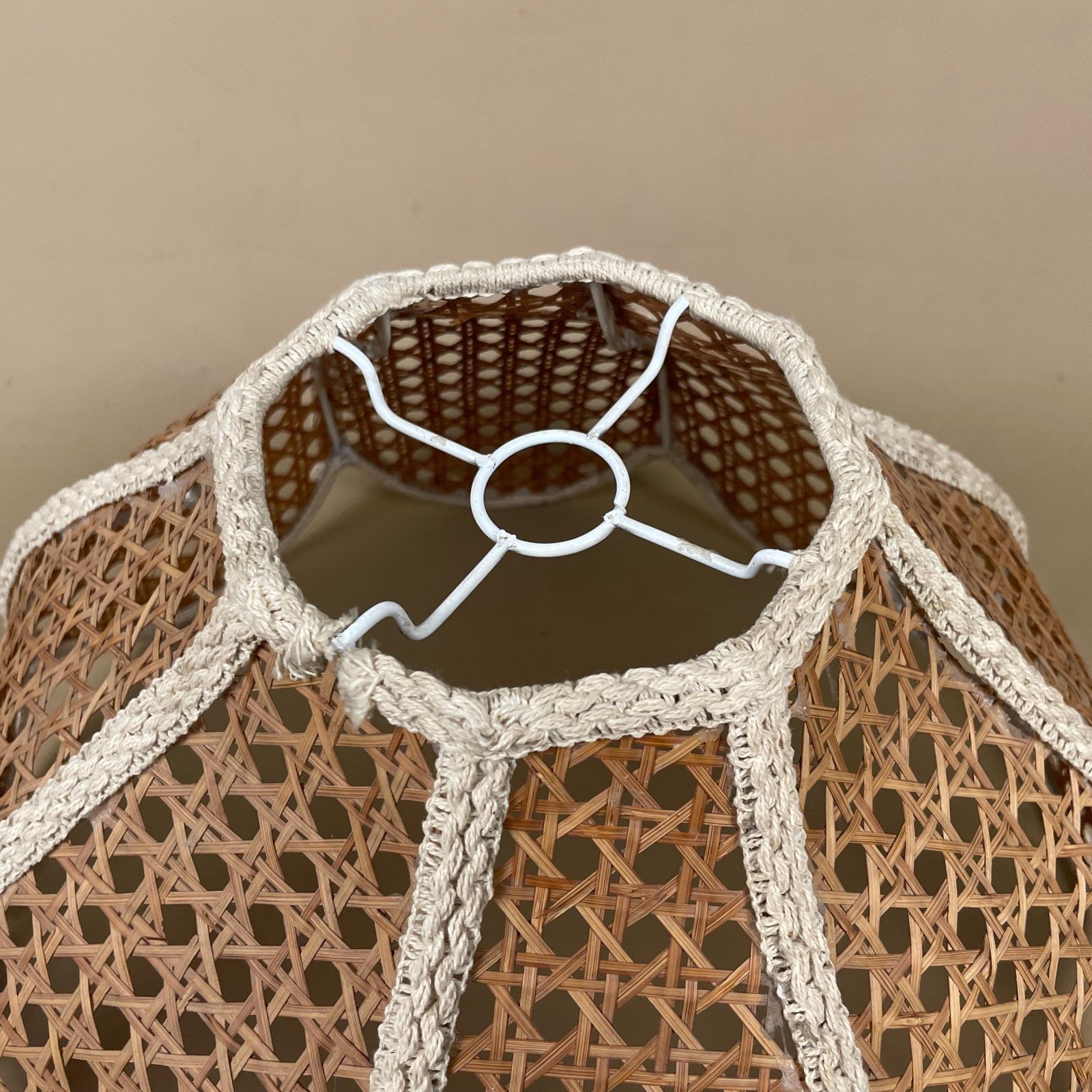 Vintage Rattan Wicker Wood Light Shade Ceiling Lightshade Pendant Scallop Petal Shape Retro Lampshade Antique Lamp Brown Cream photo buy