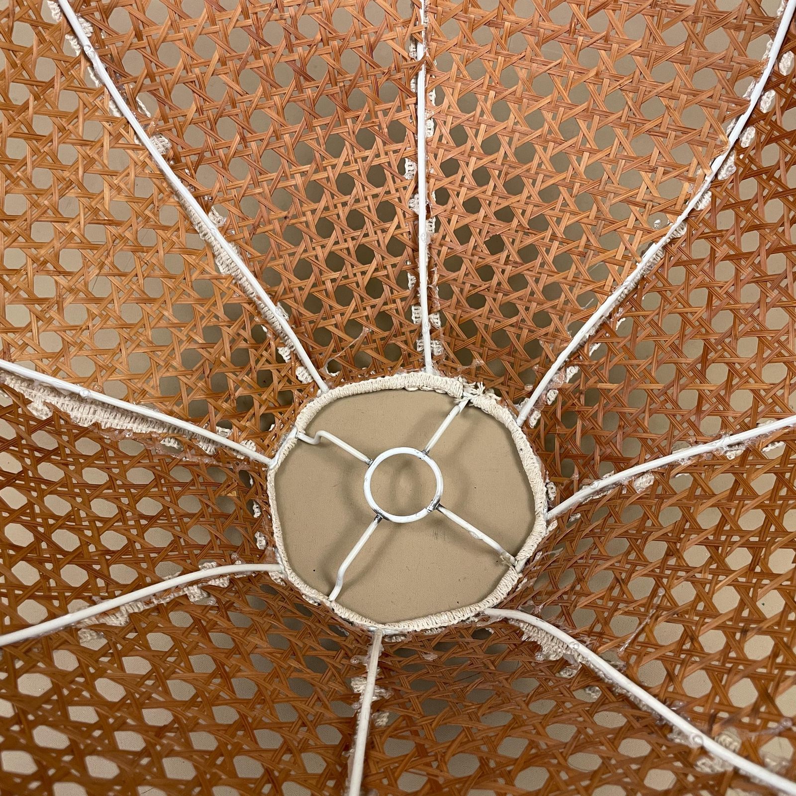 Vintage Rattan Wicker Wood Light Shade Ceiling Lightshade Pendant Scallop Petal Shape Retro Lampshade Antique Lamp Brown Cream photo vintage