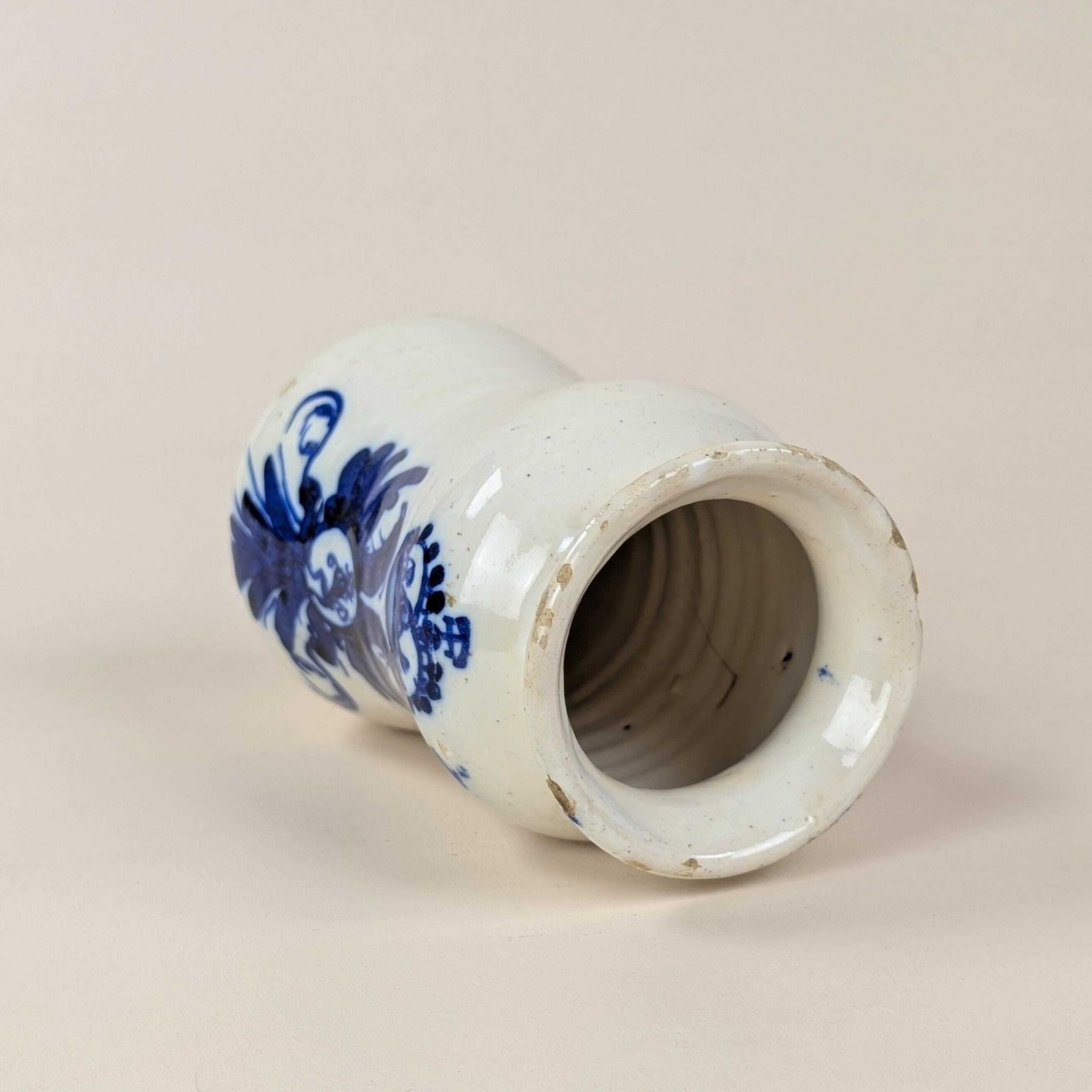 Faience Apothecary Jar Albarello, Antique Italian Double Headed Eagle Blue White Ceramic Pharmacy Vessel photo vintage