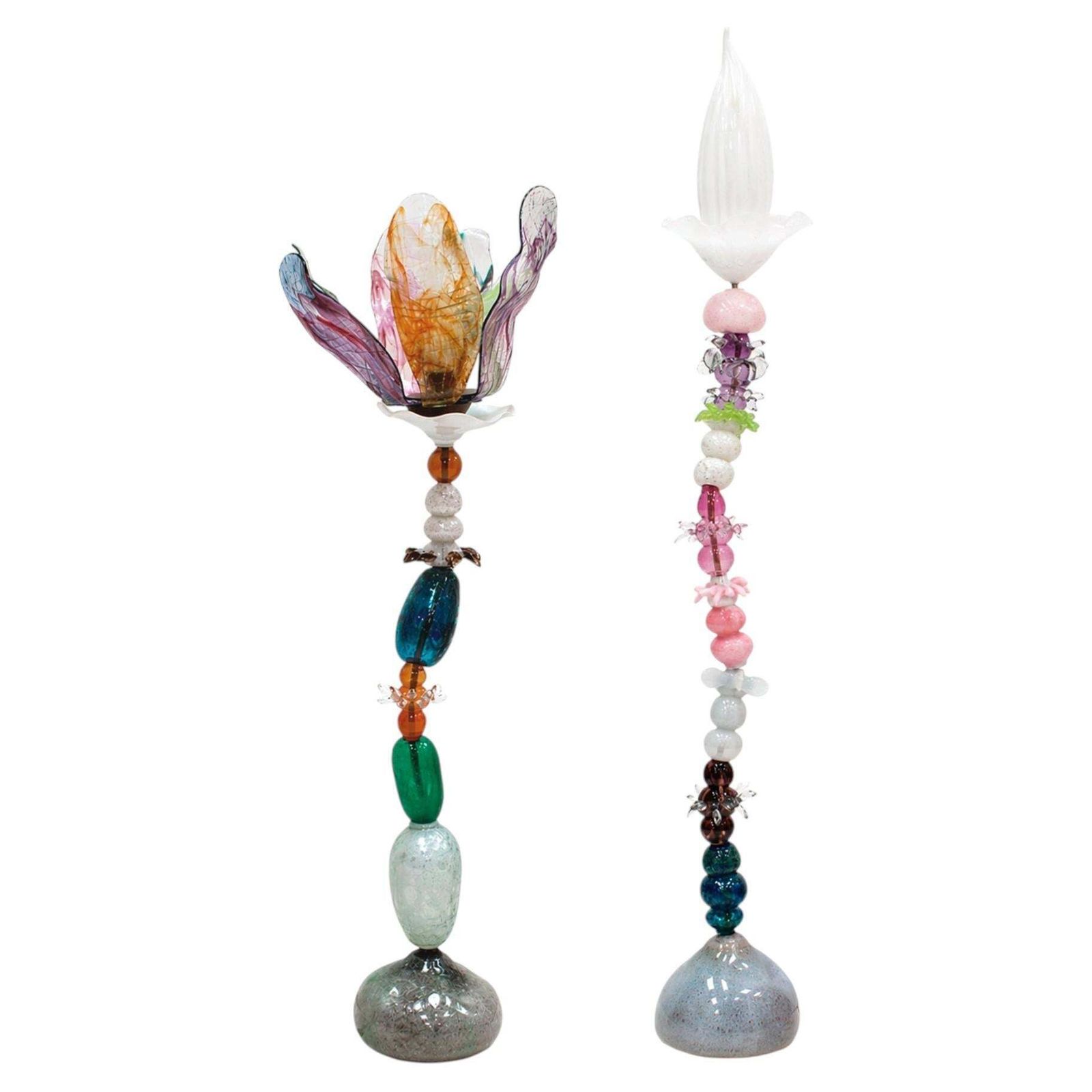 Contemporary Art Nouveau Style Multicolored Crystal Floral Pair Of Floor Lamps