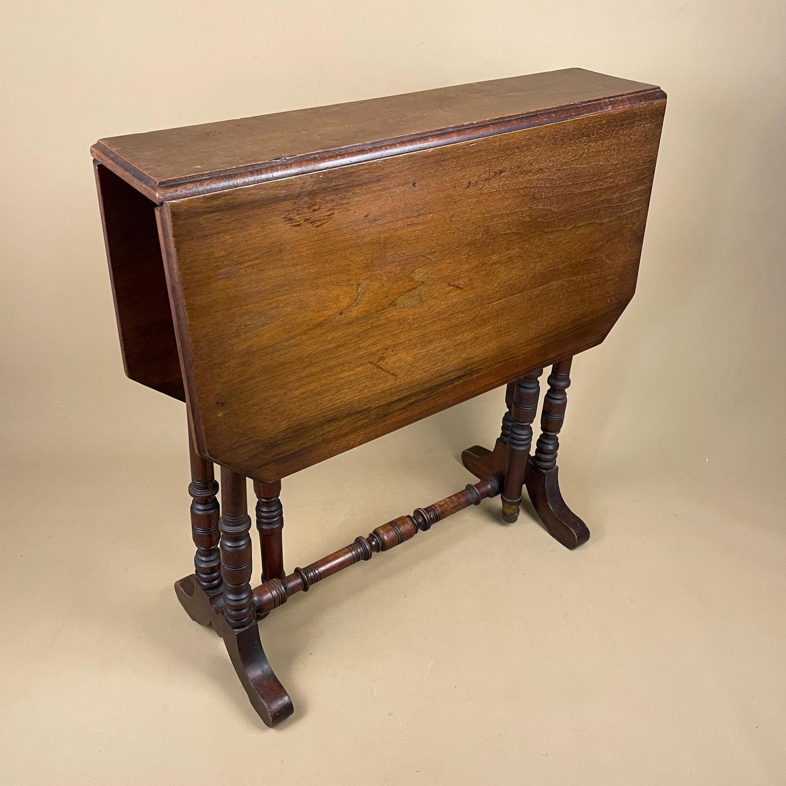 Antique Mahogany Gateleg Drop Leaf Table Turned Legs Side End Table English Vintage Solid Wood Folding Accent photo buy