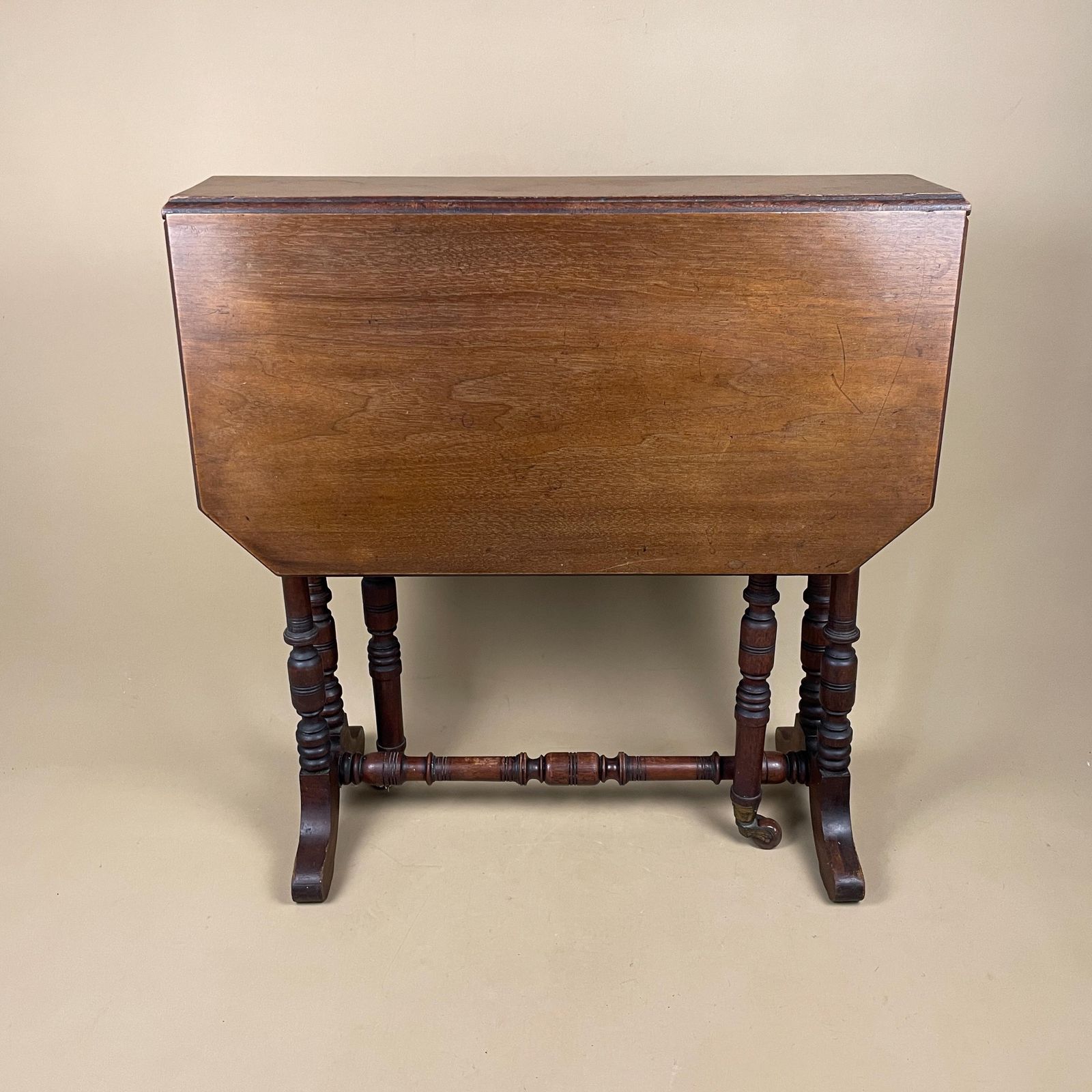 photo buy Antique Mahogany Gateleg Drop Leaf Table Turned Legs Side End Table English Vintage Solid Wood Folding Accent