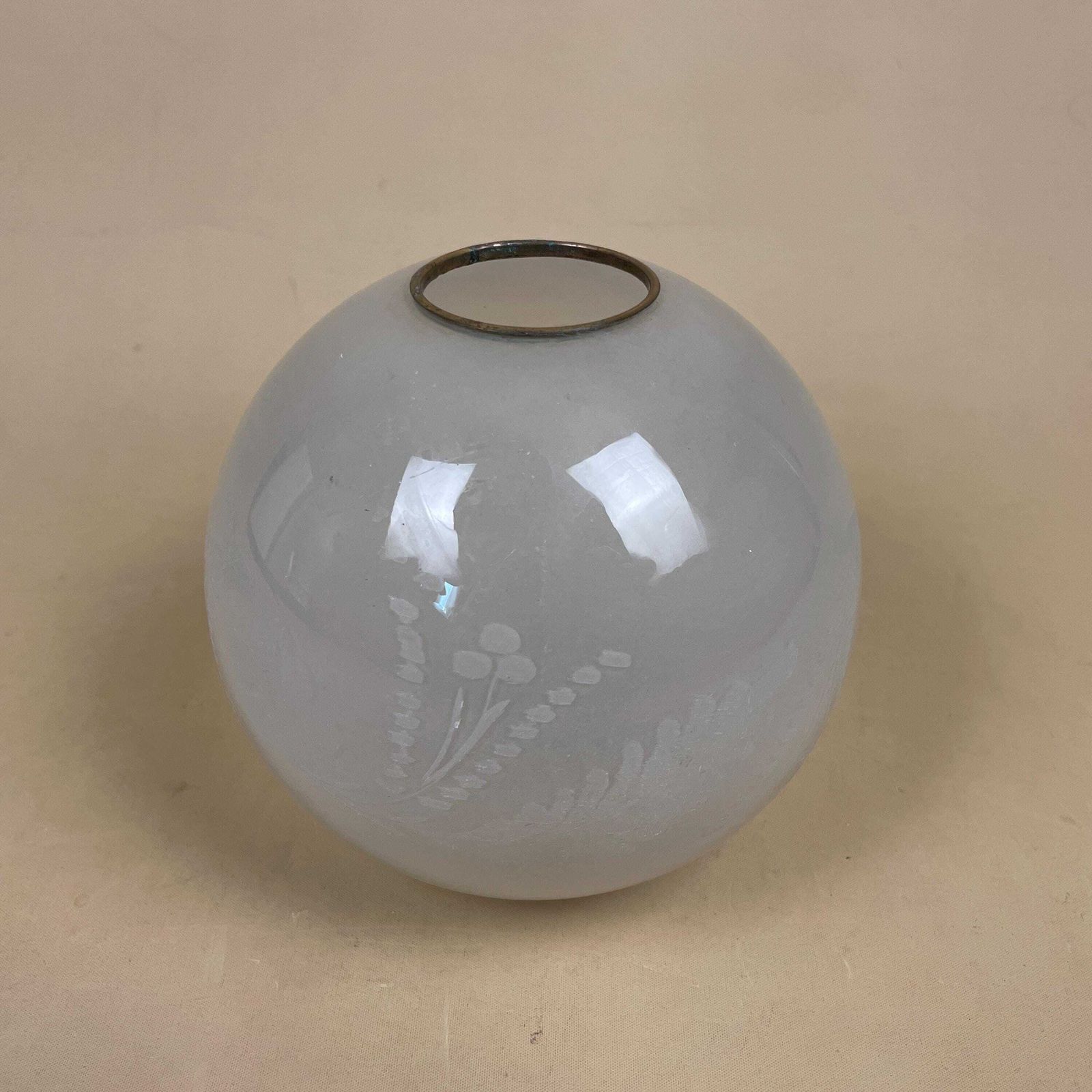 Vintage Glass Lamp Shade Opaque Floral Globe Light Shade With Metal Fitter White Oil Lamp photo for sale