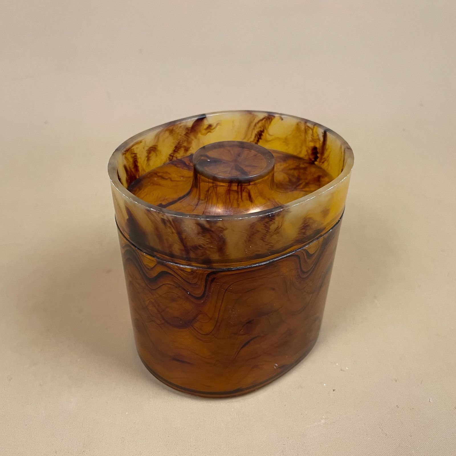 Vintage Tortoiseshell Plastic Lidded Oval Pot Vanity Box Dressing Table Jar Mid Century Retro Trinket Storage Decorative Container With Lid photo vinterior