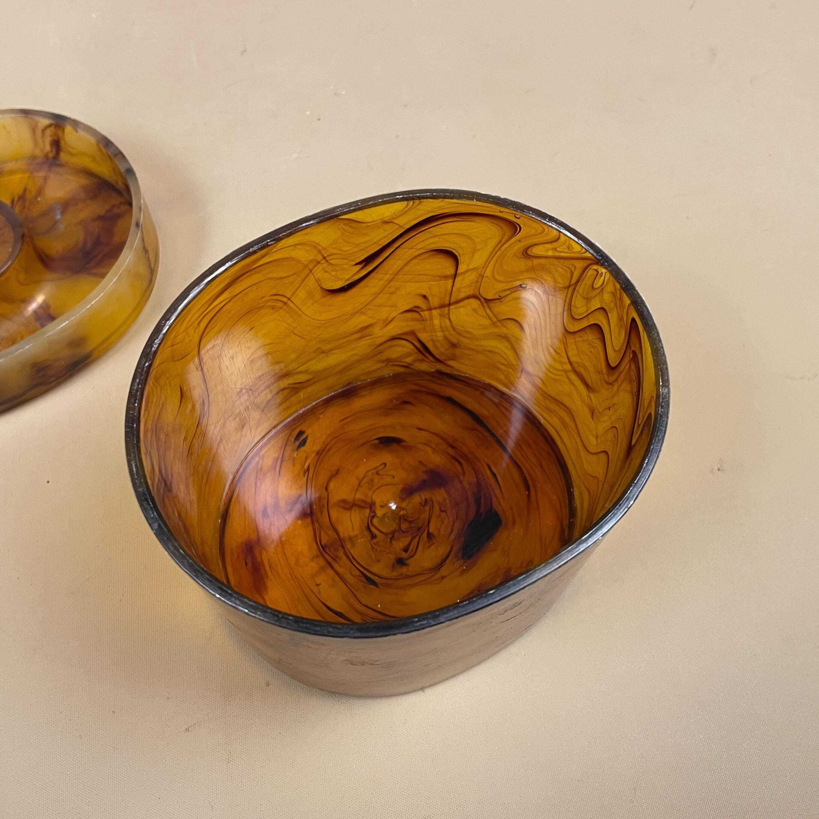 Vintage Tortoiseshell Plastic Lidded Oval Pot Vanity Box Dressing Table Jar Mid Century Retro Trinket Storage Decorative Container With Lid photo vintage
