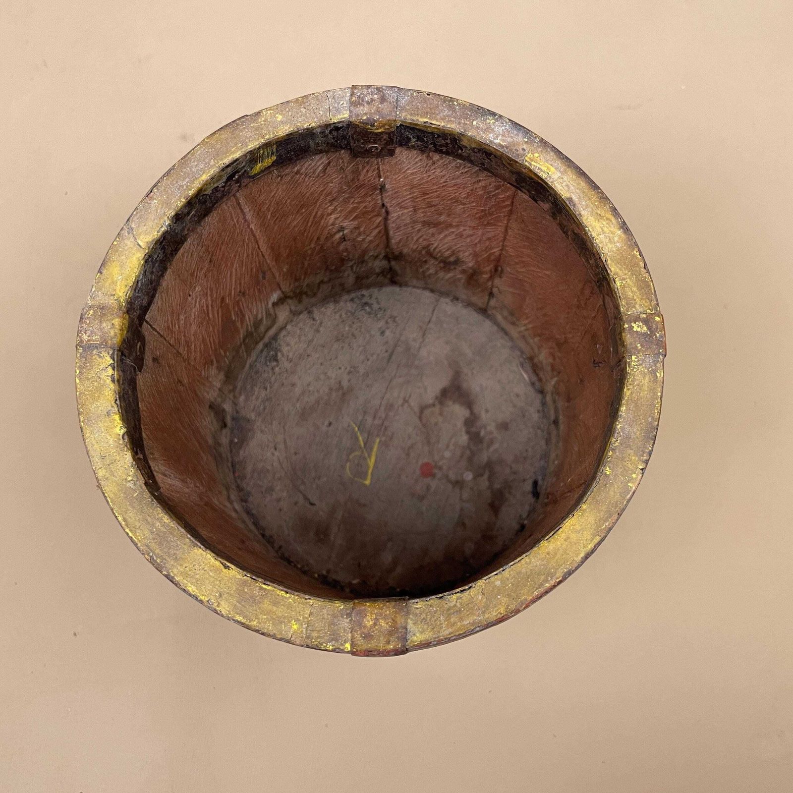 photo for sale Vintage Hand Painted Wooden Planer Pot Red Floral Decorative Indian Wood Rustic Boho Barrel Vessel Farmhouse Cottage