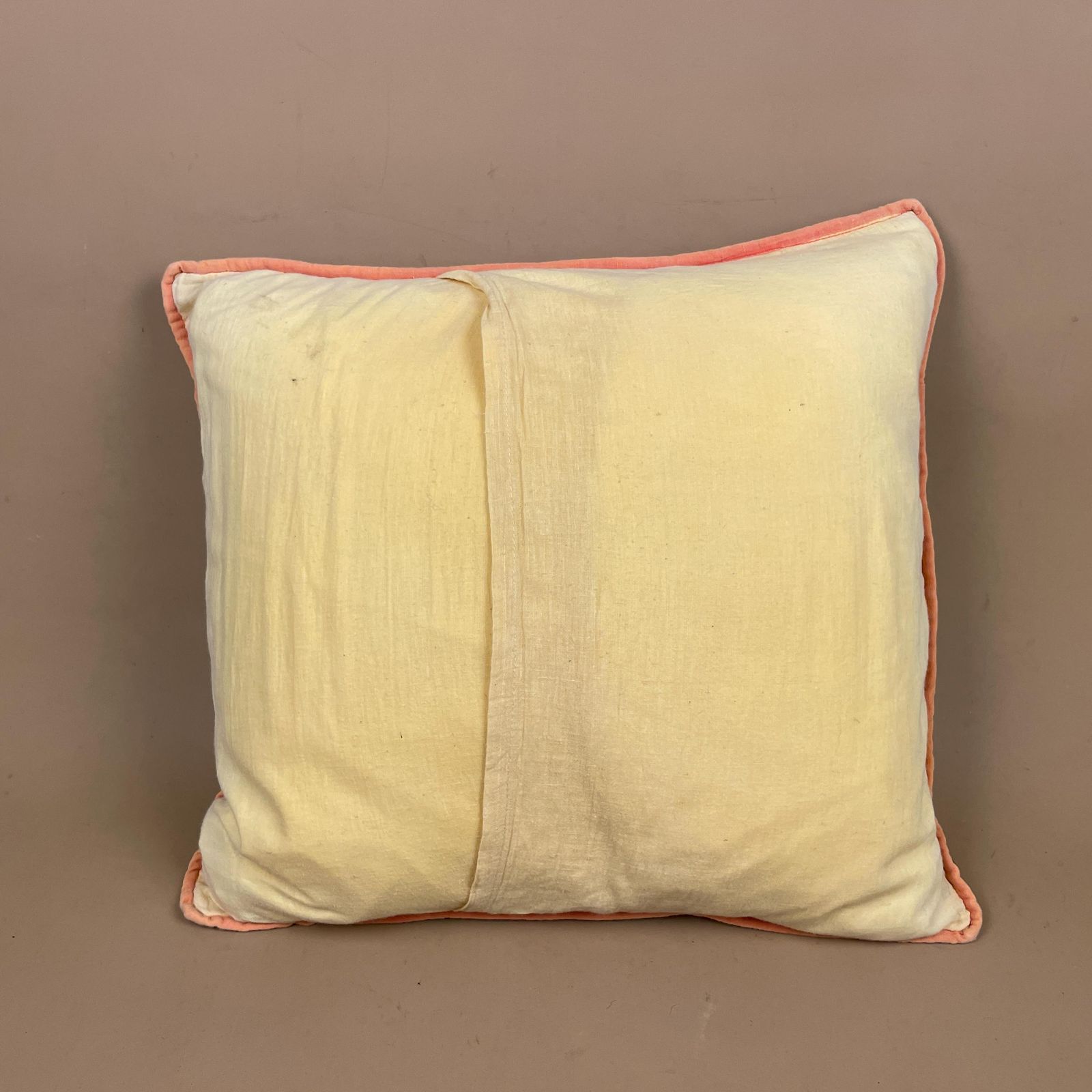 Indian Hand Printed Cushion Floral Quilted Feather Filled Pillow Cover Pale Muted Cream Piping Edge Vintage Scatter Sofa Throw Cushion photo vintage