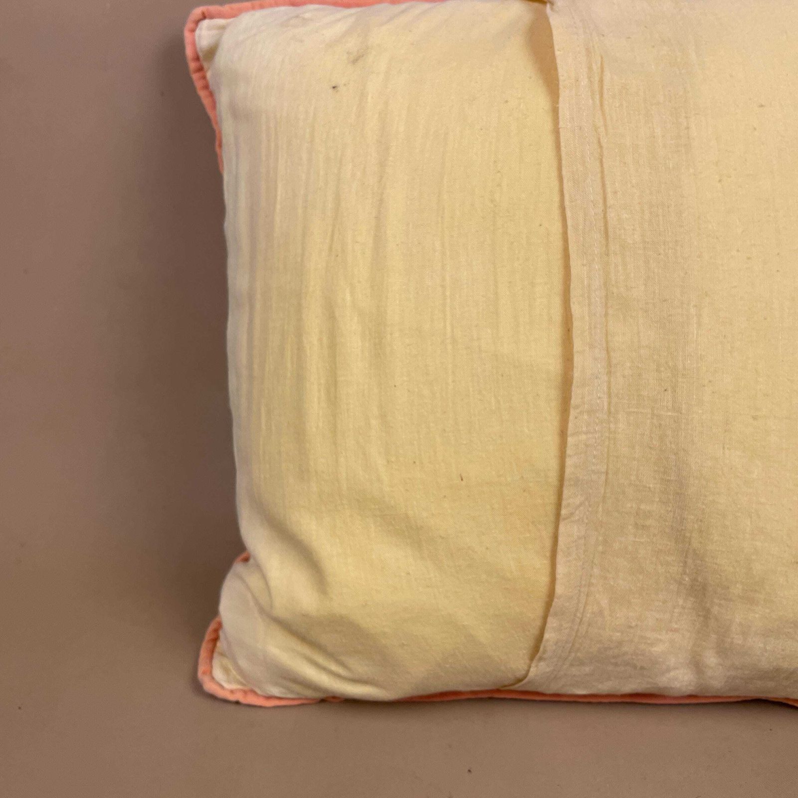 photo for sale Indian Hand Printed Cushion Floral Quilted Feather Filled Pillow Cover Pale Muted Cream Piping Edge Vintage Scatter Sofa Throw Cushion