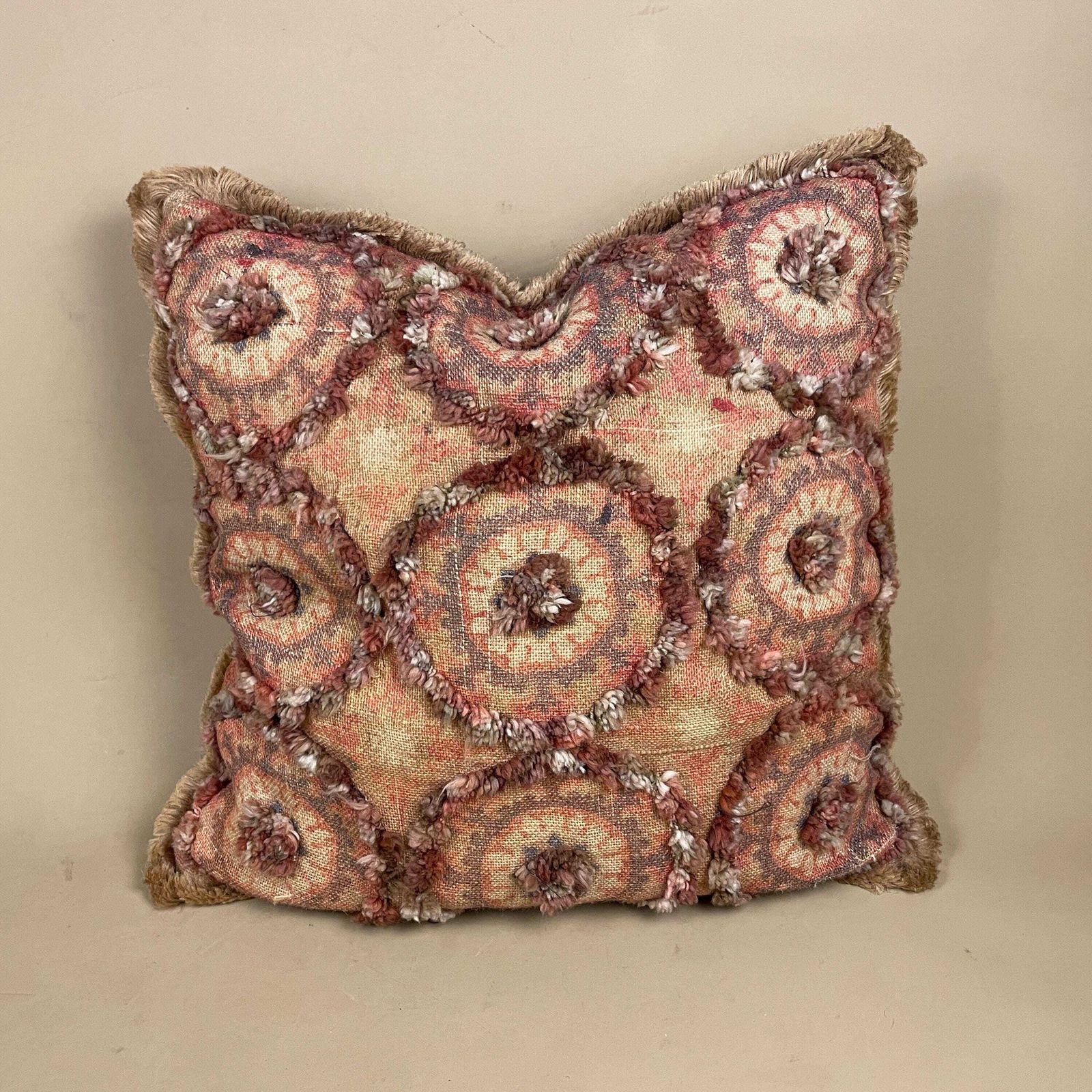 Indian Style Jute Cotton Cushion Pair Floral Frill Feather Filled Pillow Scatter Sofa Accent Red Orange photo Textiles