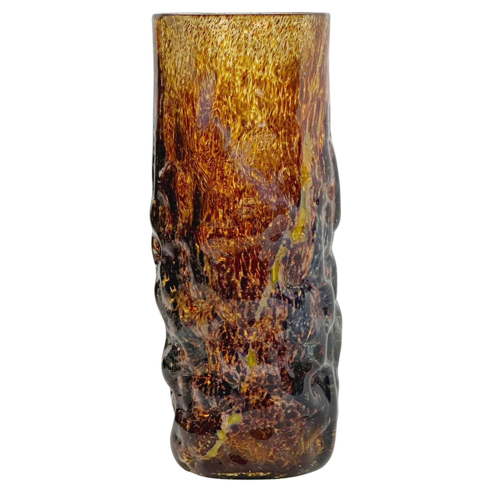 Mdina Art Glass Vase, Bark Texture, Tortoiseshell Effect, Malta, 1970s