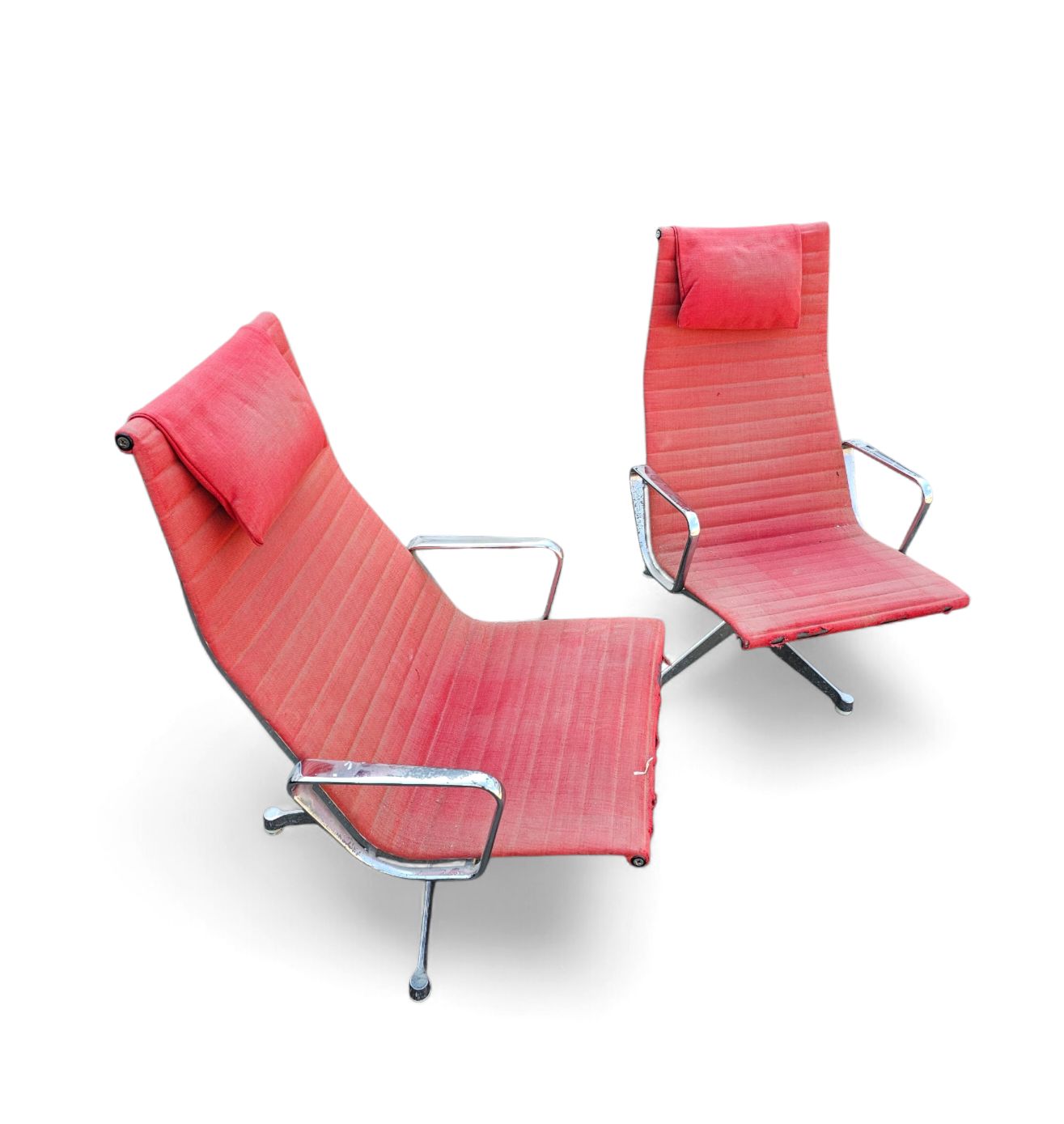 2 X Early Edition Ea 124 Aluminum Swivel Armchair By Charles & Ray Eames Herman Miller / Tilt Mechanism