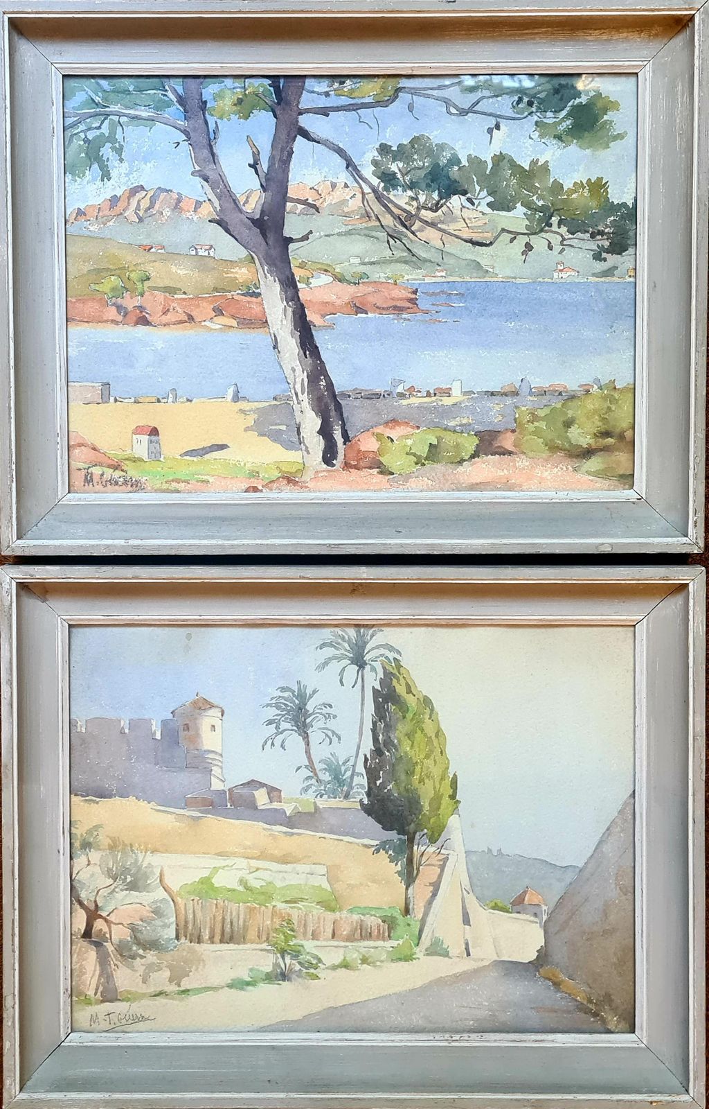 T M Guerin Pair Of Mid 20th Century Mediterranean Watercolour Paintings, Signed And Framed