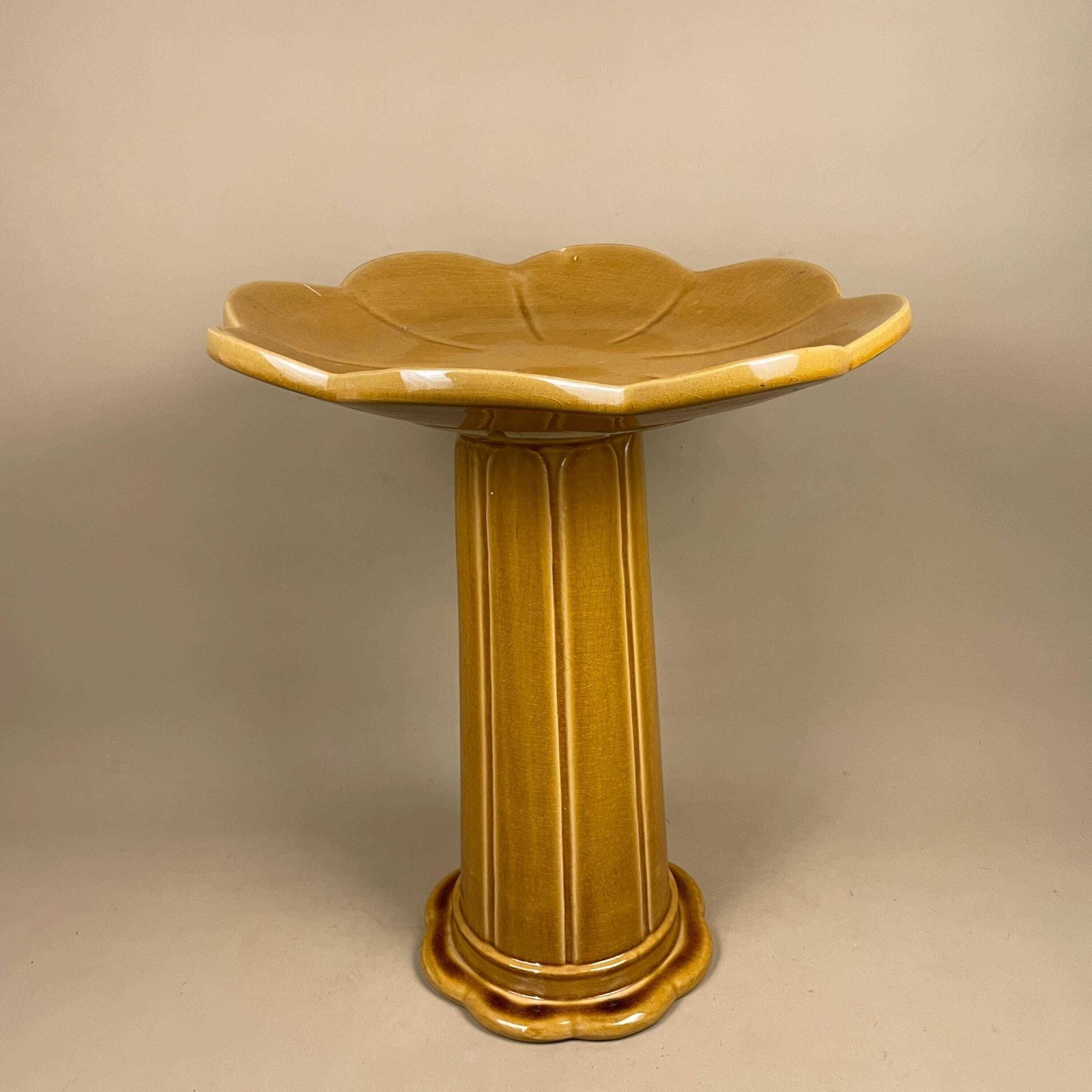 photo buy Large Ceramic Bird Bath Yellow Pedestal Garden Pool Flower Top Vintage Glazed Ceramic Outdoor Wildlife Ornamental