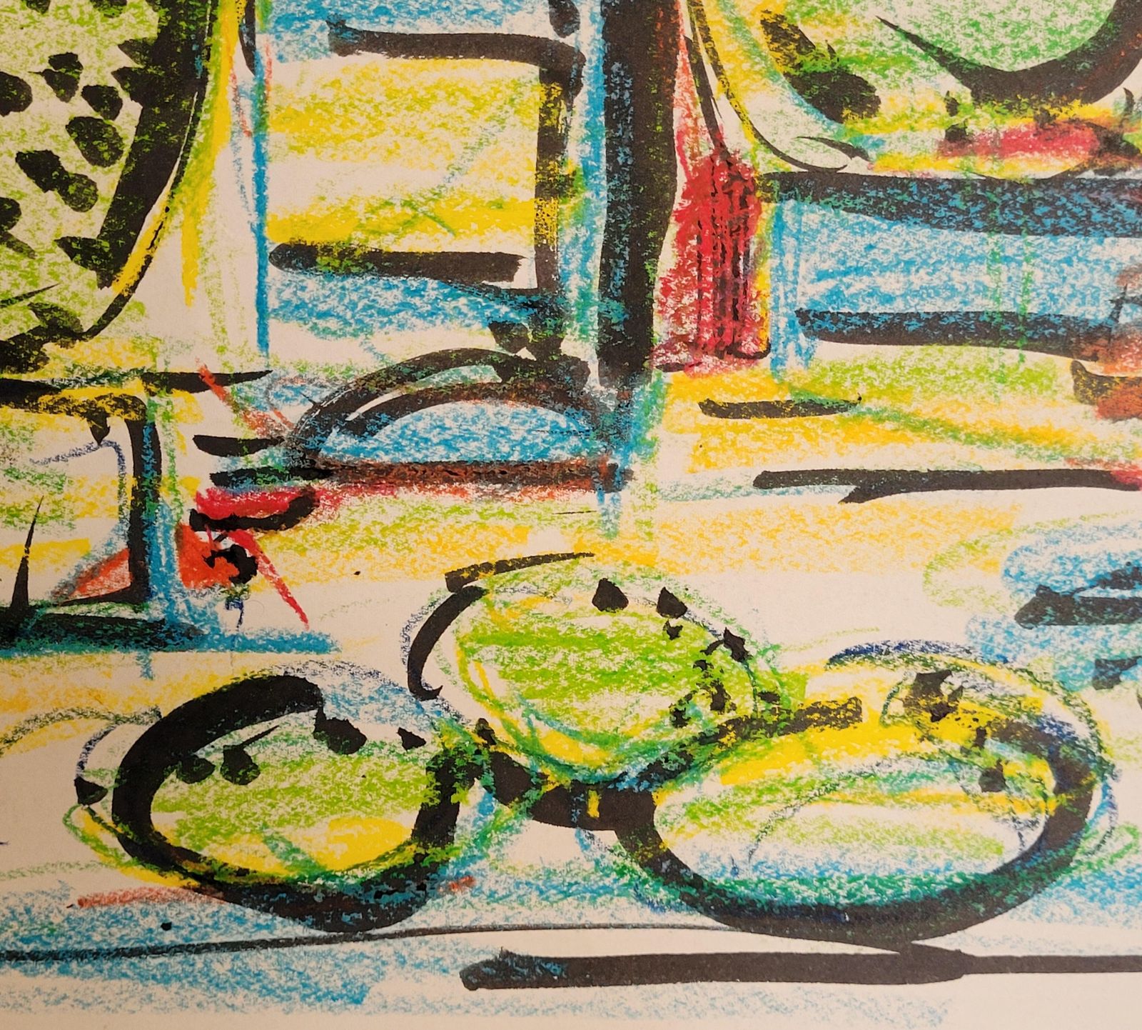 André Pierard Colorful Tablescape Still Life Of Bottles & Fruit. Gouache, Pastel. 54cm X 72cm. 1970s photo vinterior