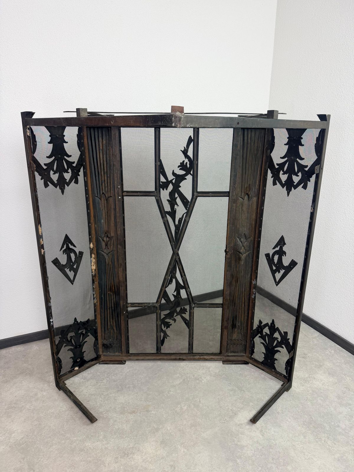 photo buy Brass Corner Fireplace Screen Attr. To Dagobert Peche