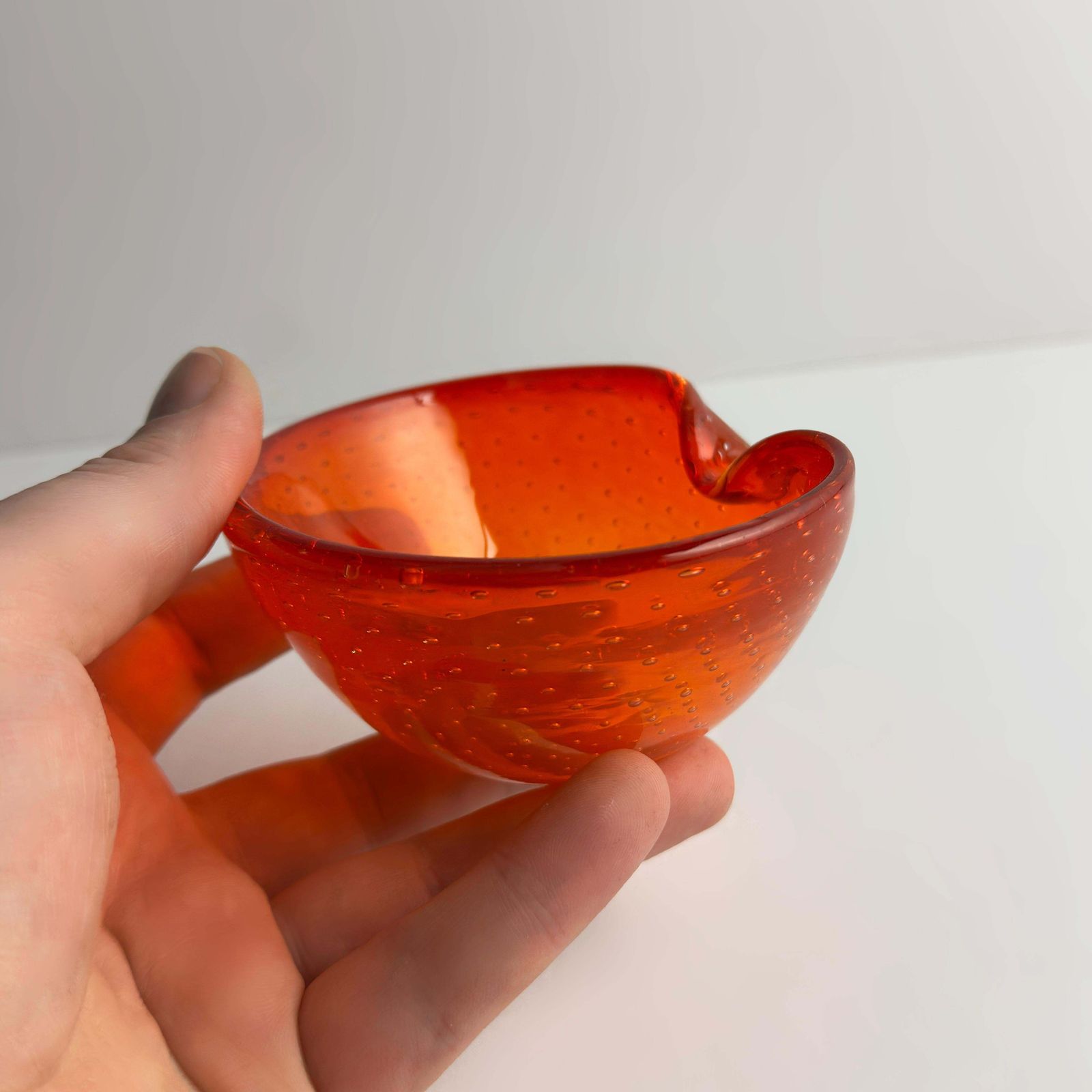 Murano Bullicante Glass Bowl Attributed To Gino Cenedese, Orange, Italy, 1960s photo for sale