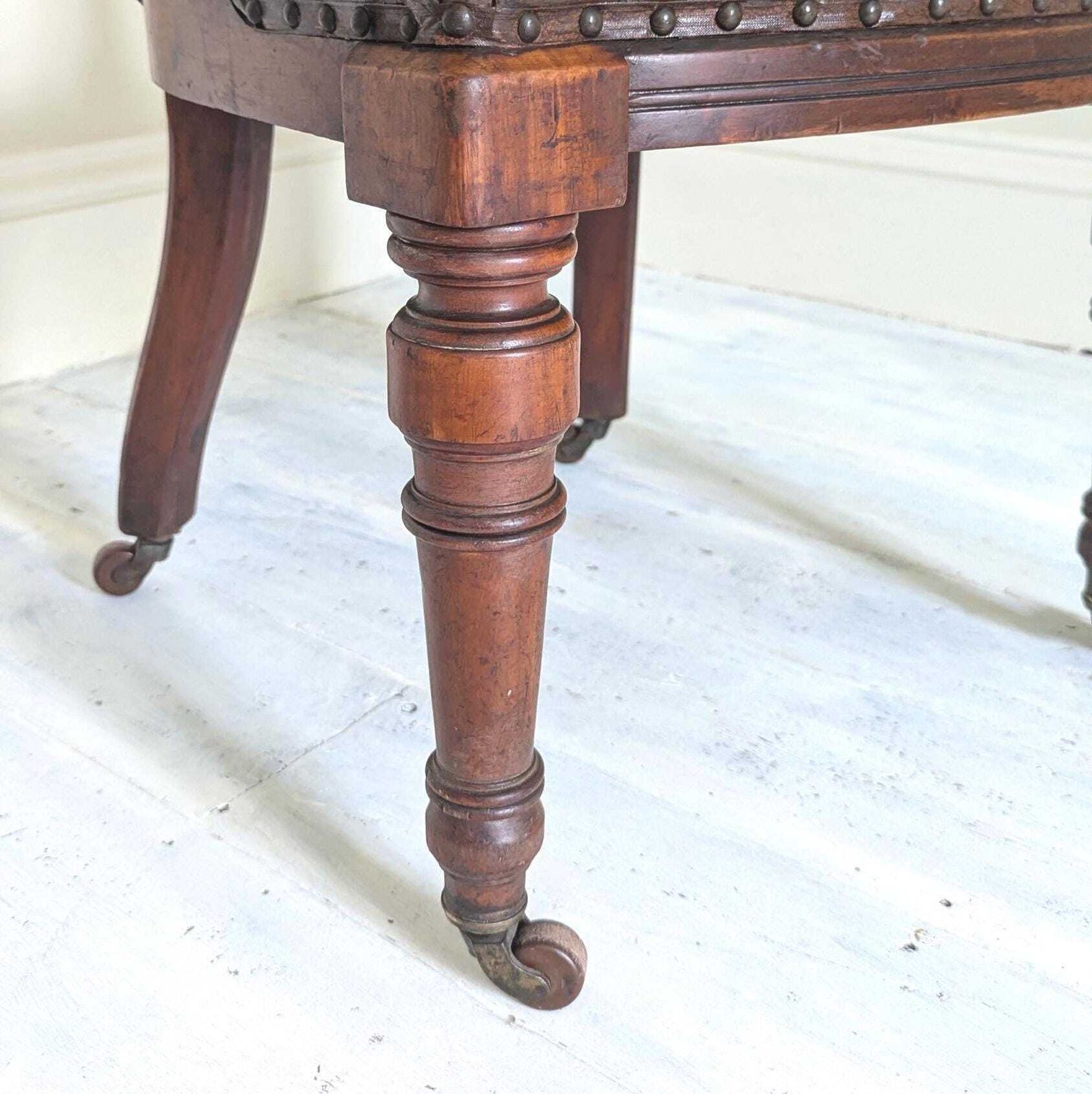 Furniture An Antique Mahogany And Leather Library Chair By Lambs Of Manchester C1860 photo
