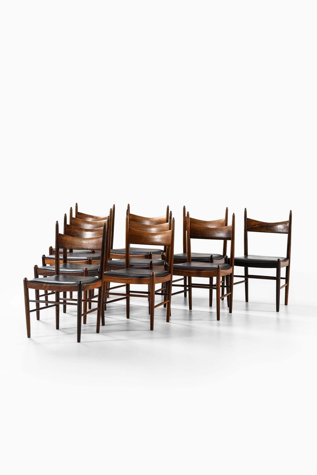 Rare Set Of Ten Dining Chairs In Leather And Rosewood By Illum Wikkelsø, 1950s photo furniture