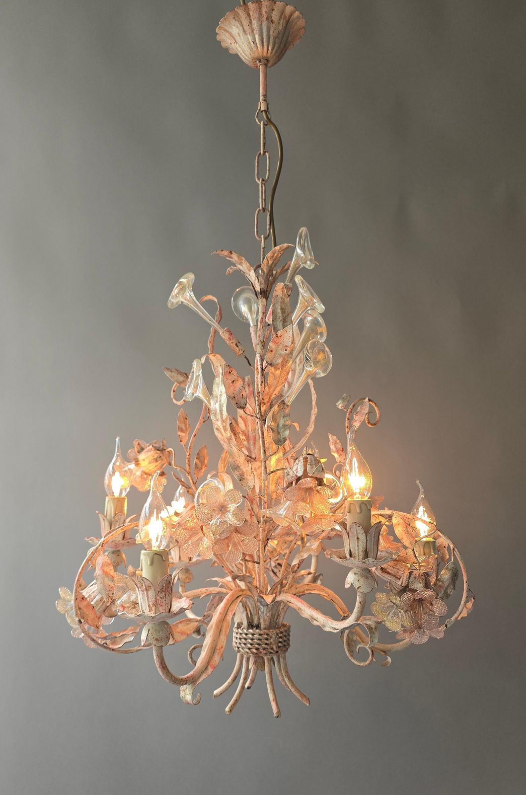 2433.0 Italian Florentine Chandelier With Gold Flecked Glass, 1970s photo