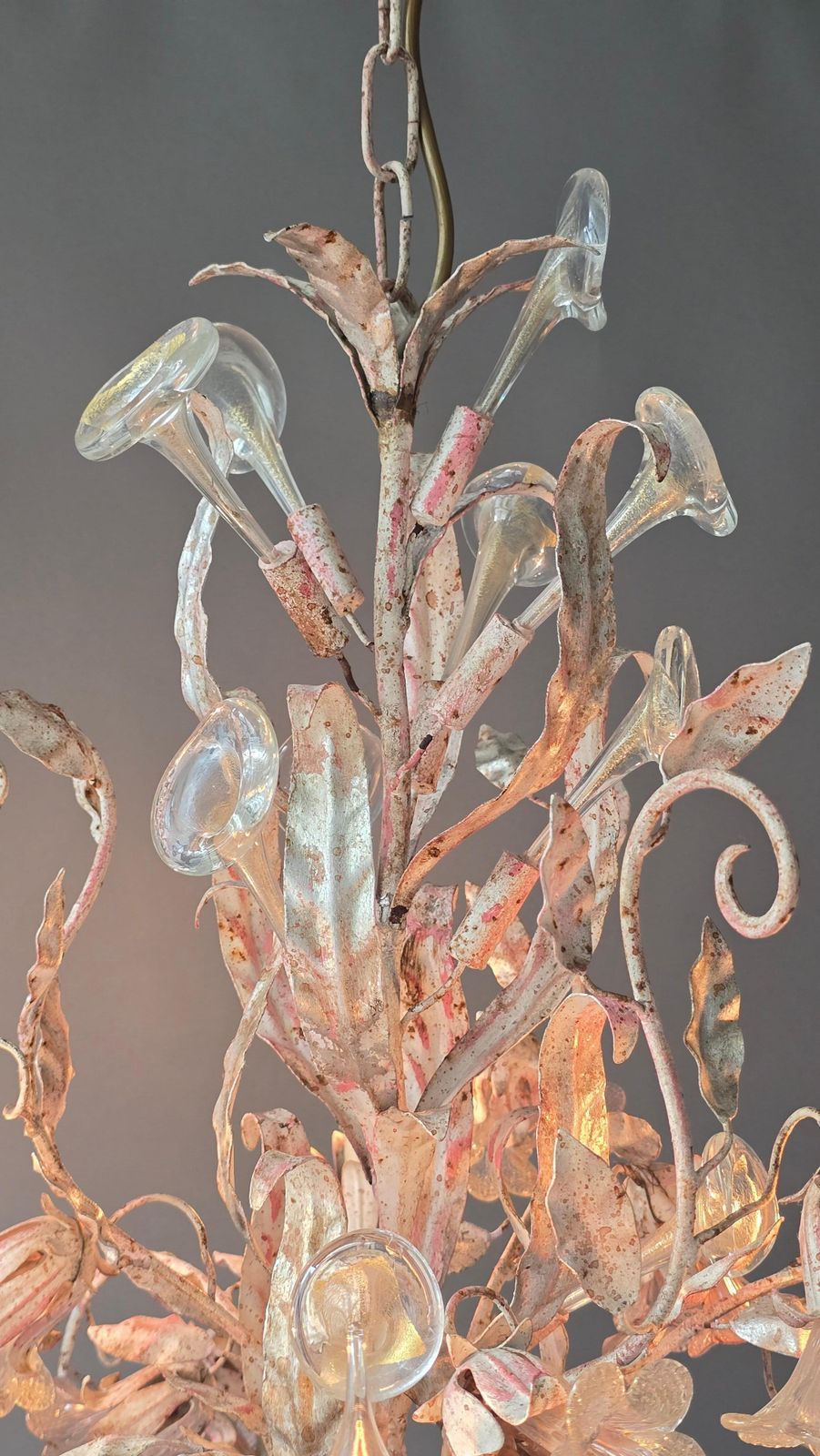 photo vintage Italian Florentine Chandelier With Gold Flecked Glass, 1970s