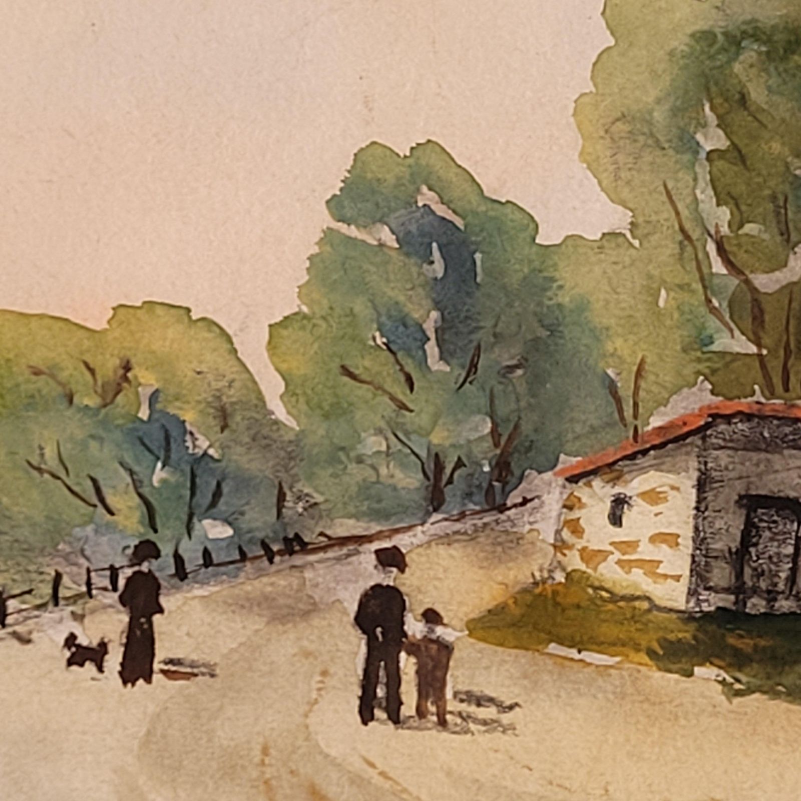J Martycountryside Village Scene Landscape. Watercolor On Paper. 35.5cm X 45cm.. photo buy